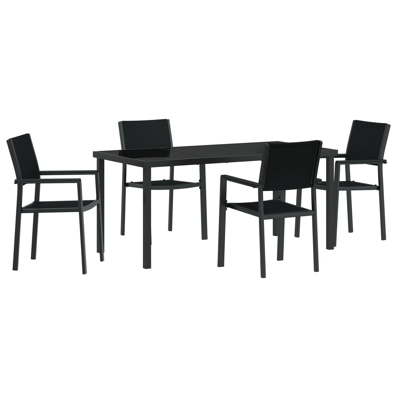 4-delt Hage Spise Set Svart Poly Rattan