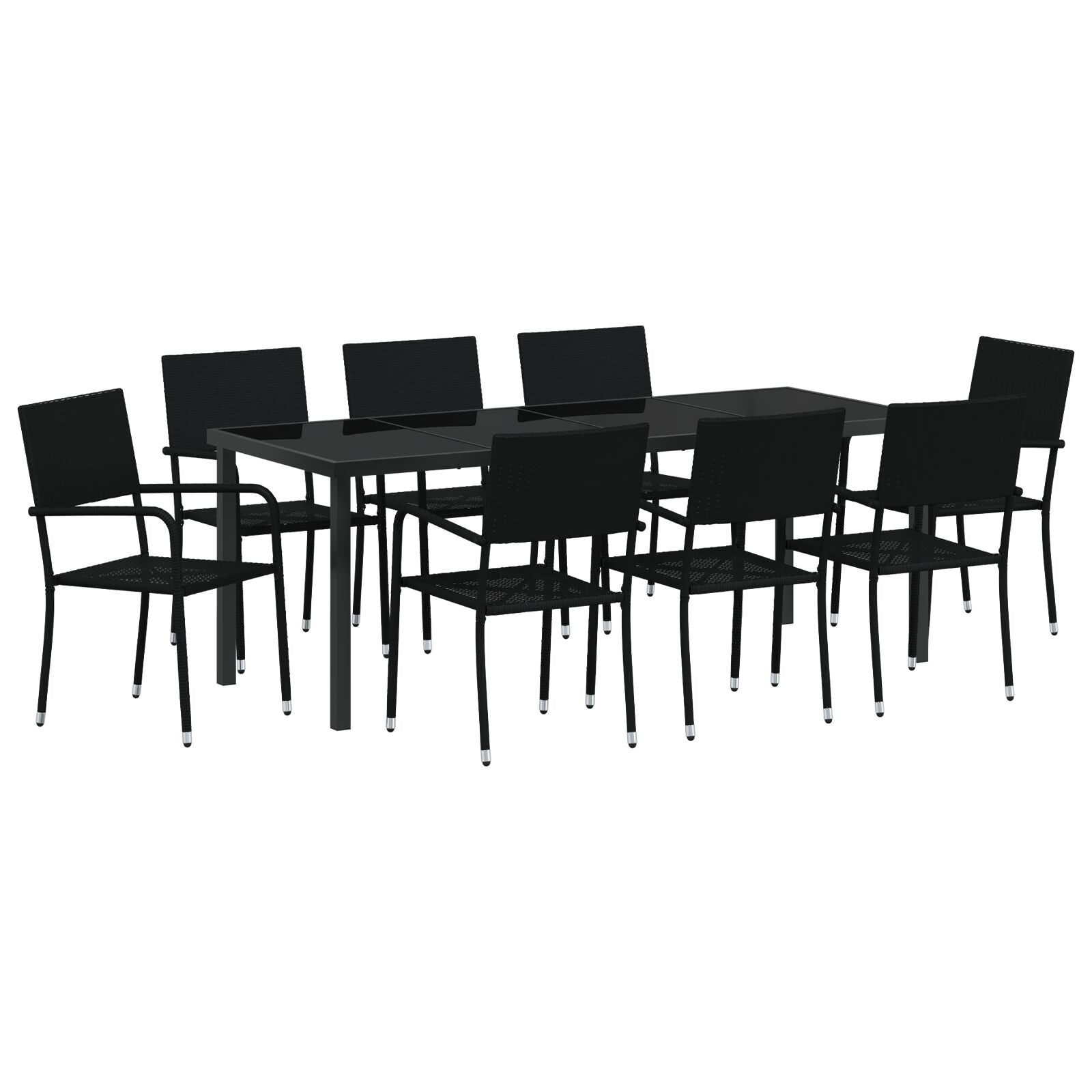 4-delt Hage Spise Set Svart Poly Rattan