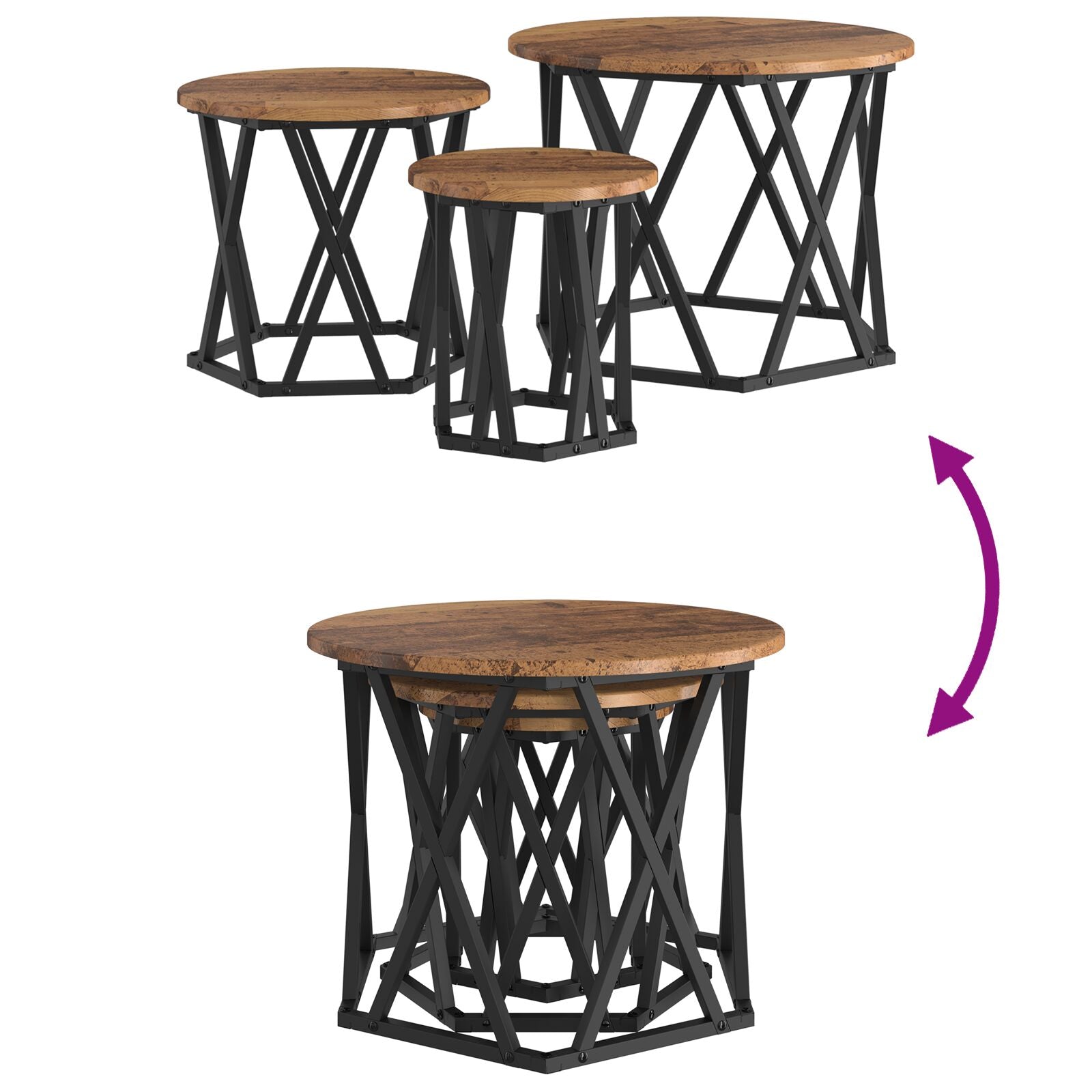 Nesting Sidebord 3 stk Gammelt Tre