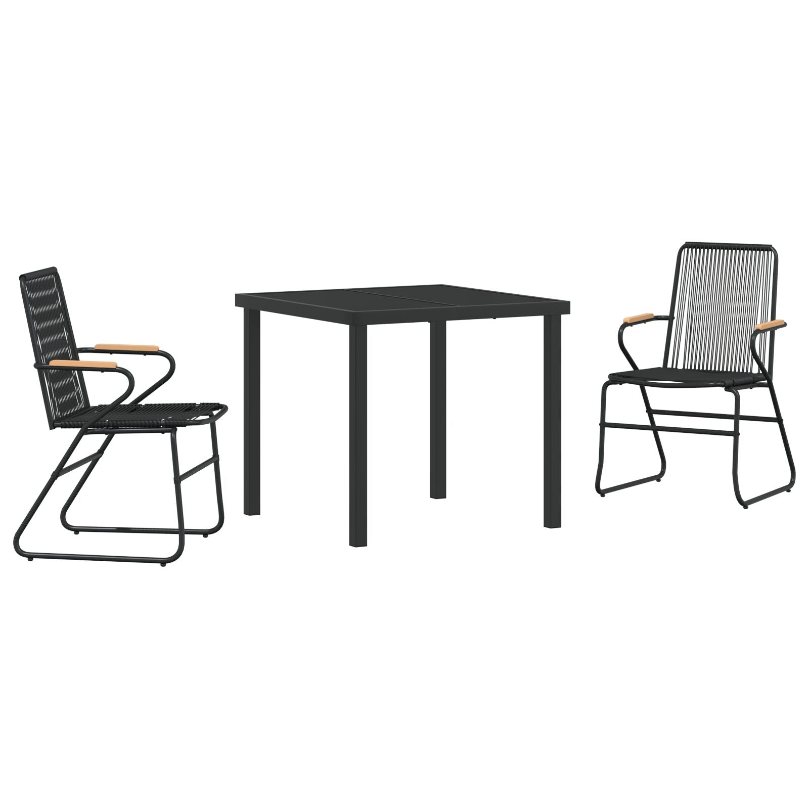 3-delt hage spisebordsett svart PVC rattan