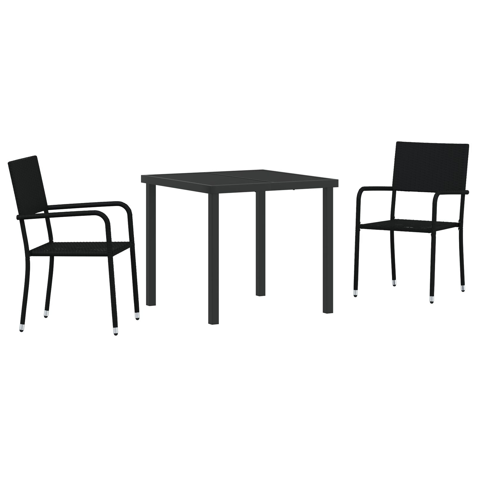 3 Delt Hage Spisebord Sett Svart Poly Rottning