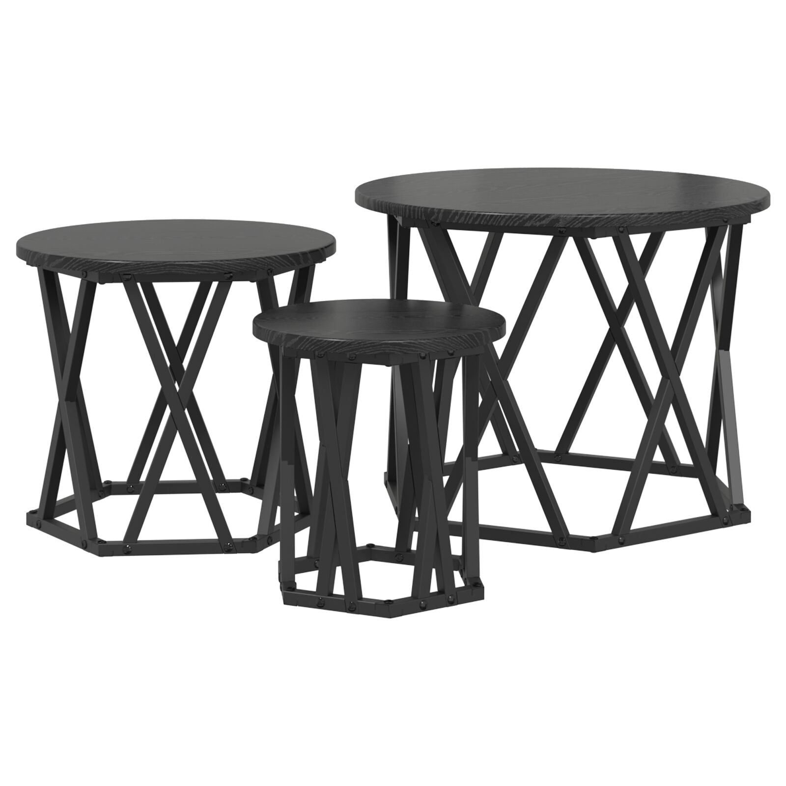 Nesting Sidebord 3 stk Svart Eik Konstruert Tre