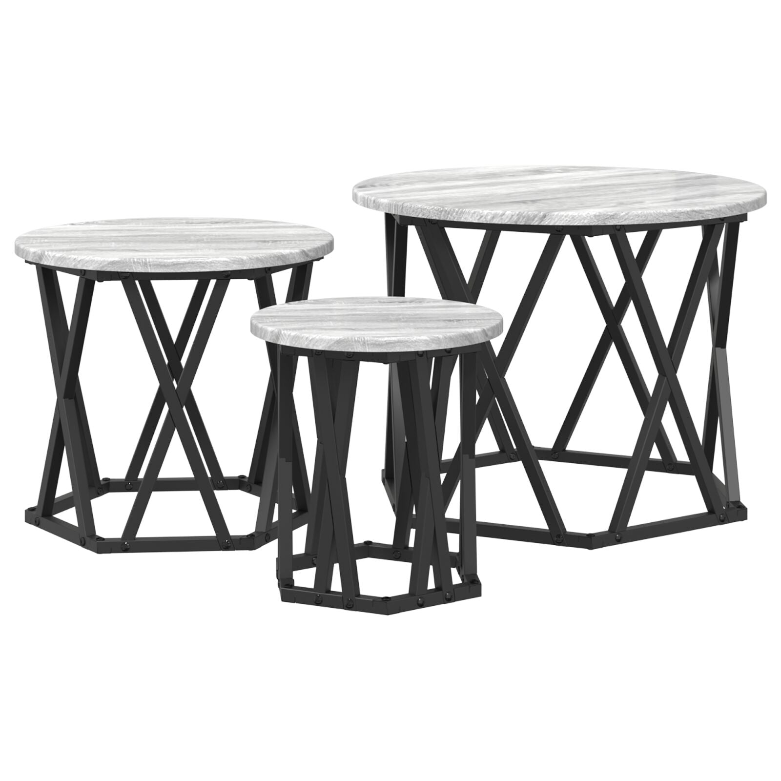 Nesting Side Tables 3 stk Grå Sonoma Konstruert Tre