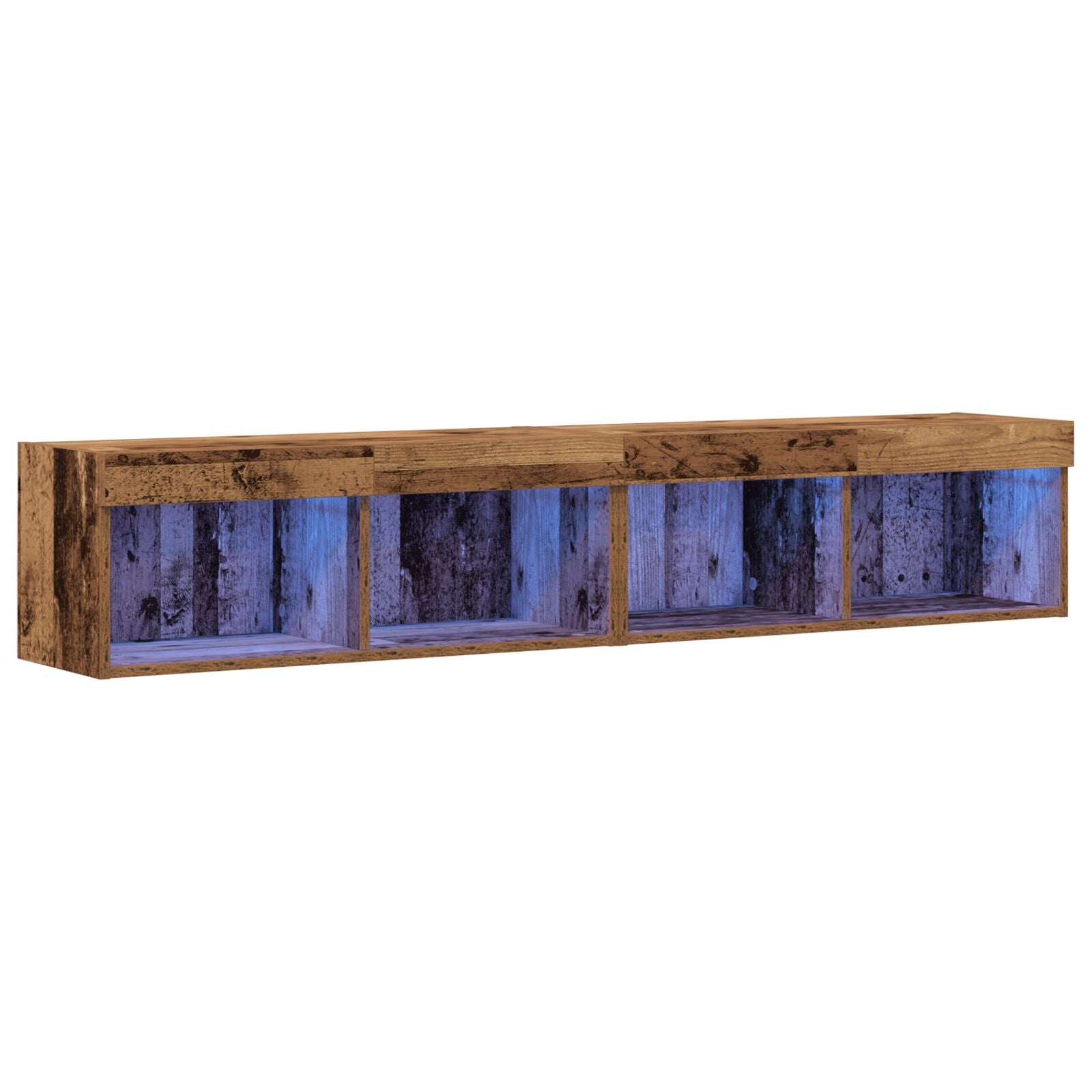 TV Vegghyller med LED-lys 2 stk Gammelt tre 80x30x30 cm