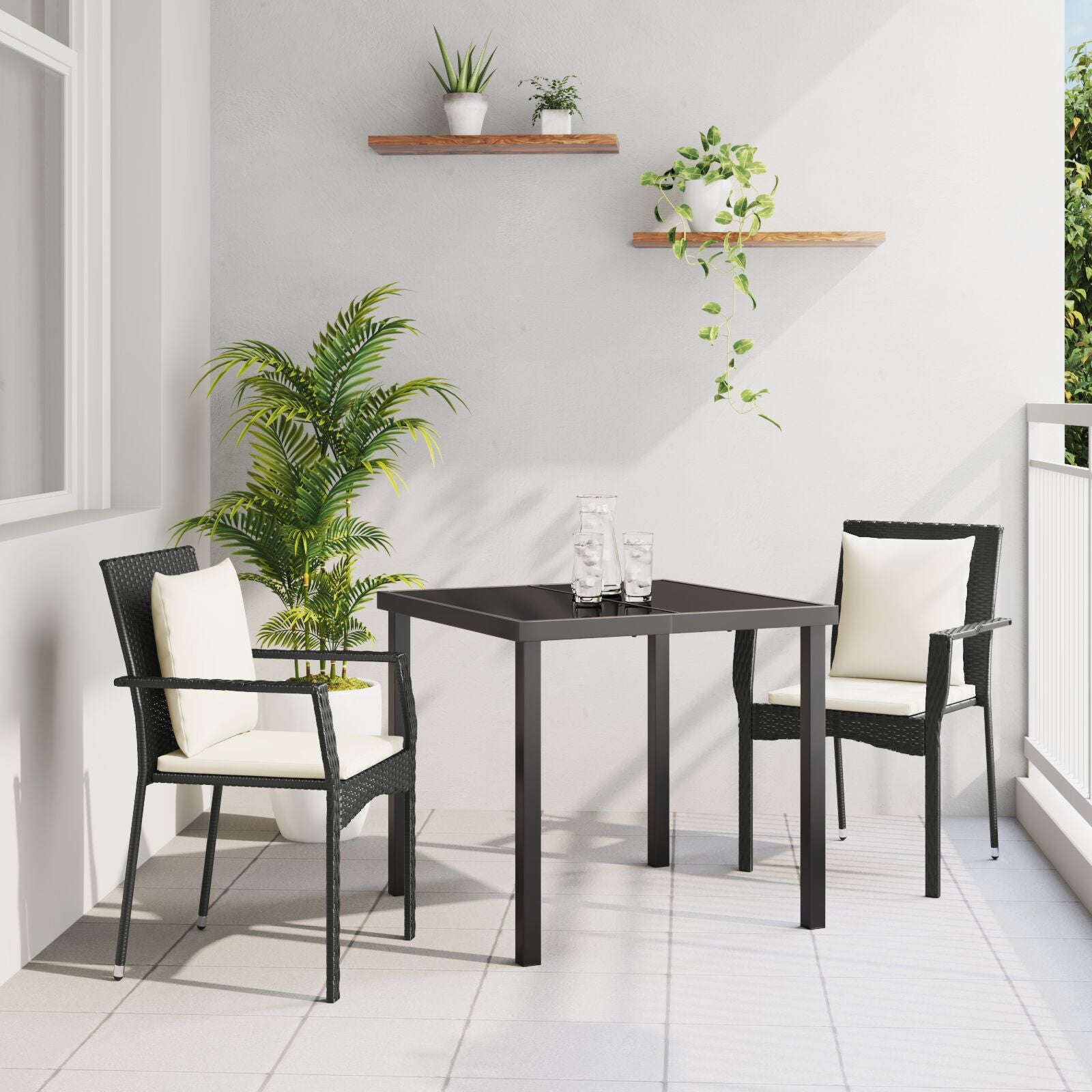 3 Delers Hage Spise Set med Puter Svart Poly Rottning