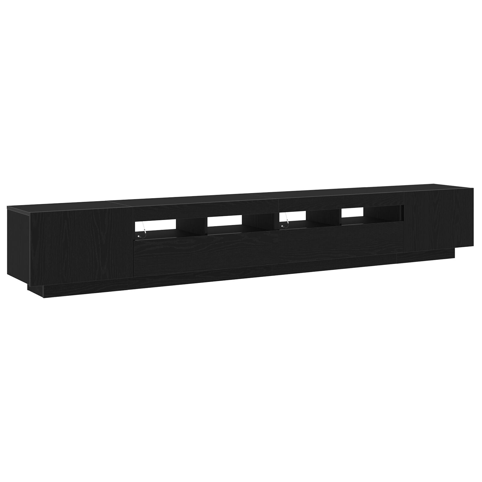 TV-skap med LED-lys i svart eik 260x35x40 cm av konstruert tre