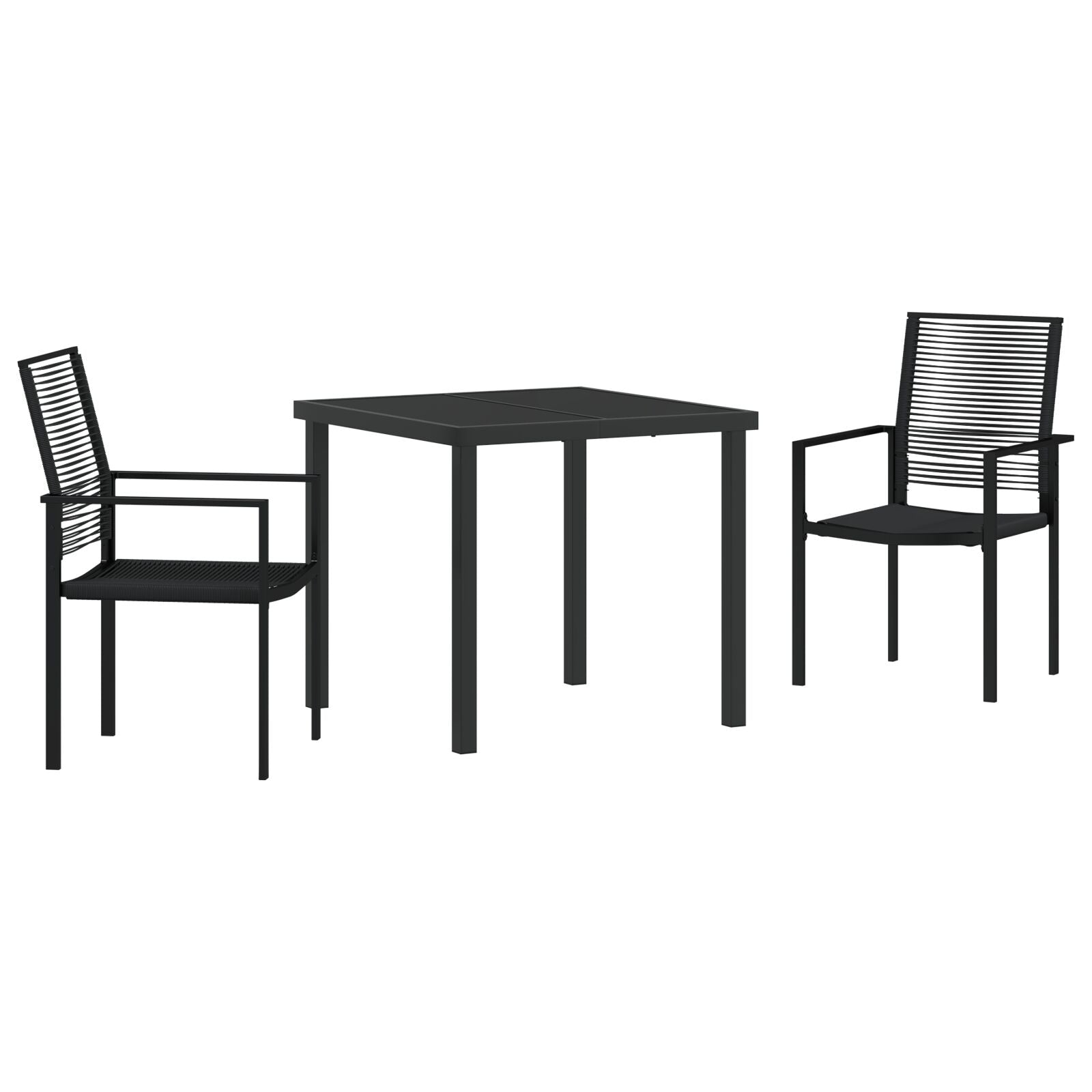 3 Delt Hage Spisebord Set Svart PVC Flekk
