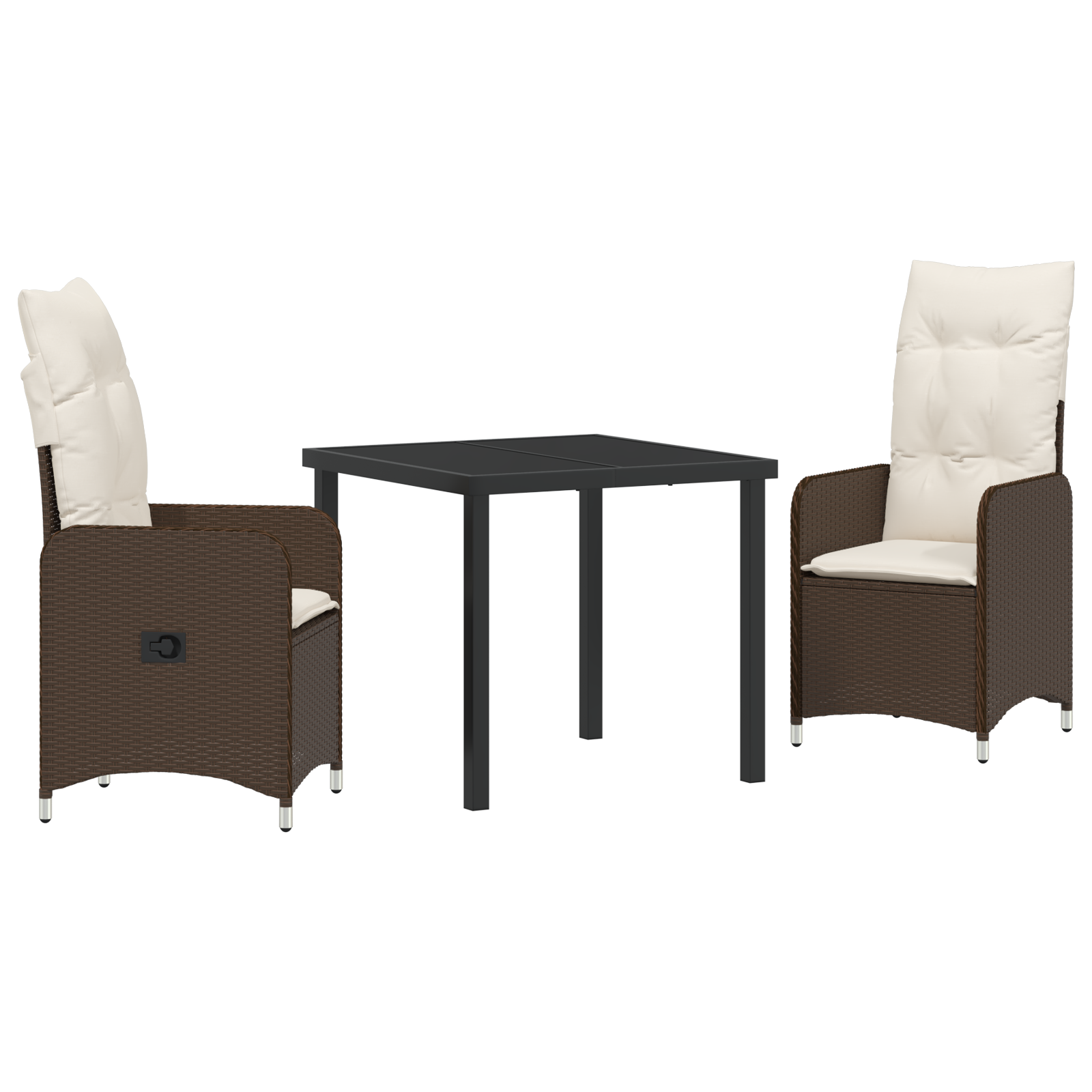 3 Delt Hage Spisebord Set Med Puter Brun Poly Rattan
