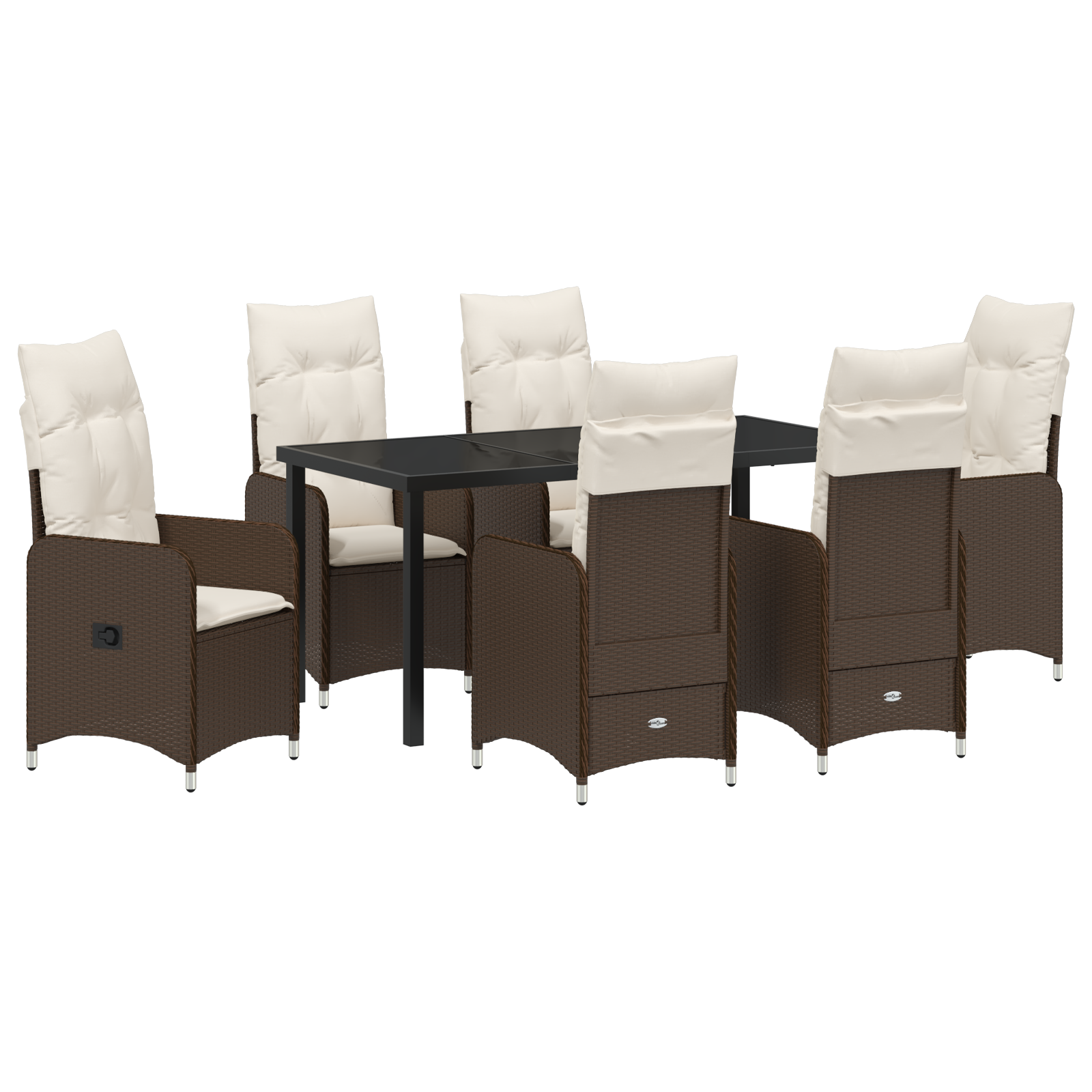 7 Delt Hage Spise Sett Med Puter Brun Poly Rattan