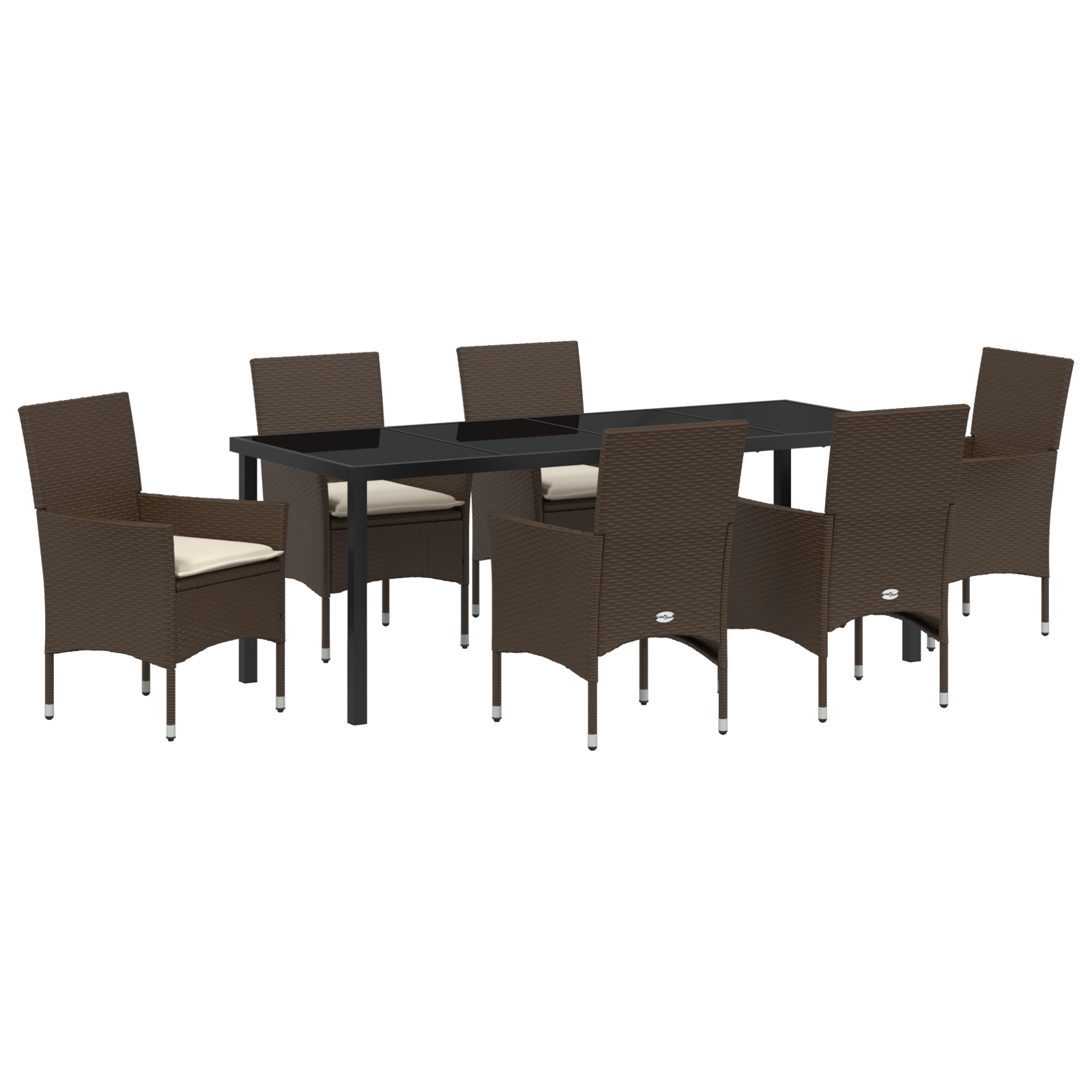 7-Delt Hage Spisegruppe Med Puter Brun Poly Rattan