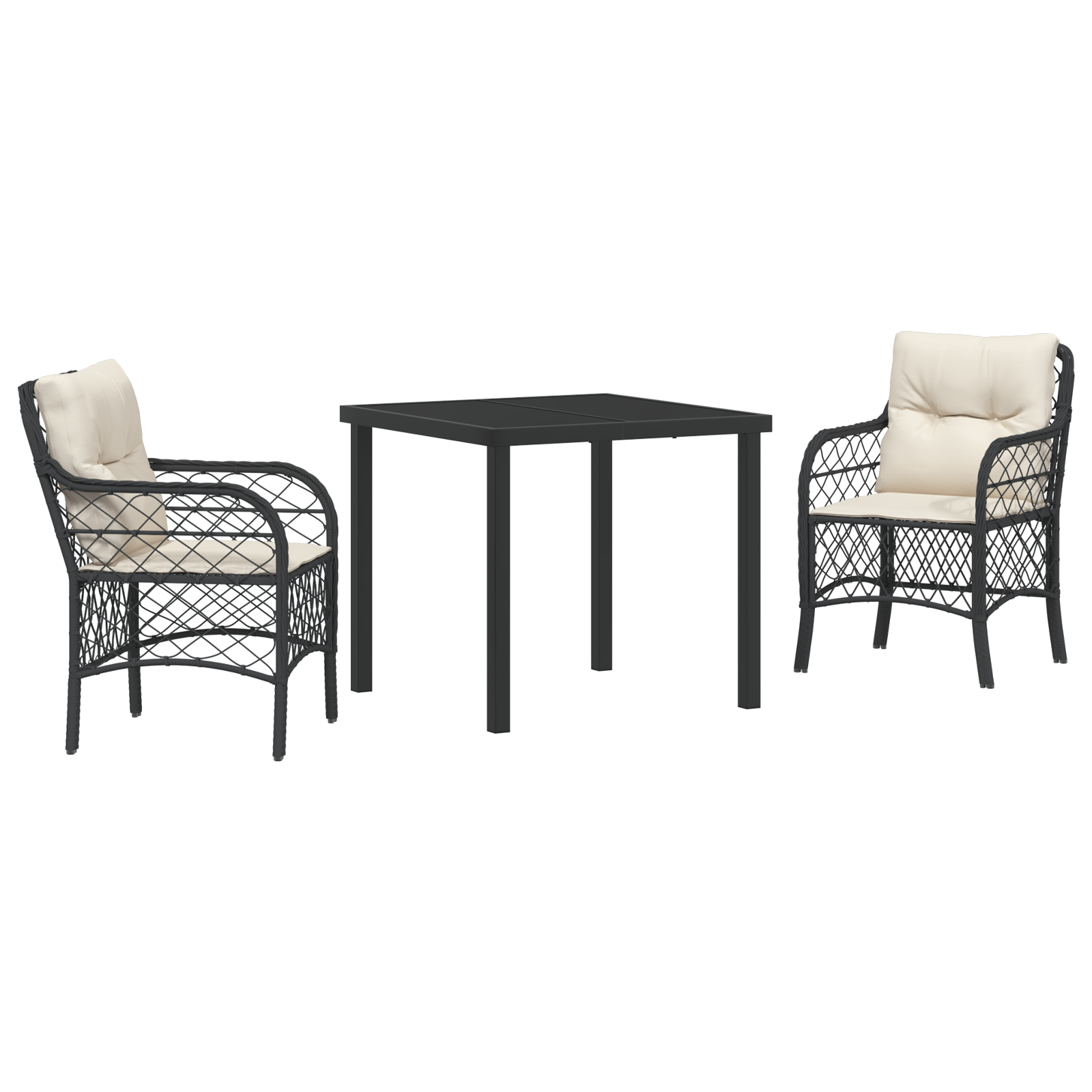 3 Delt Hage Spisestue Med Puter Svart Poly Rattan