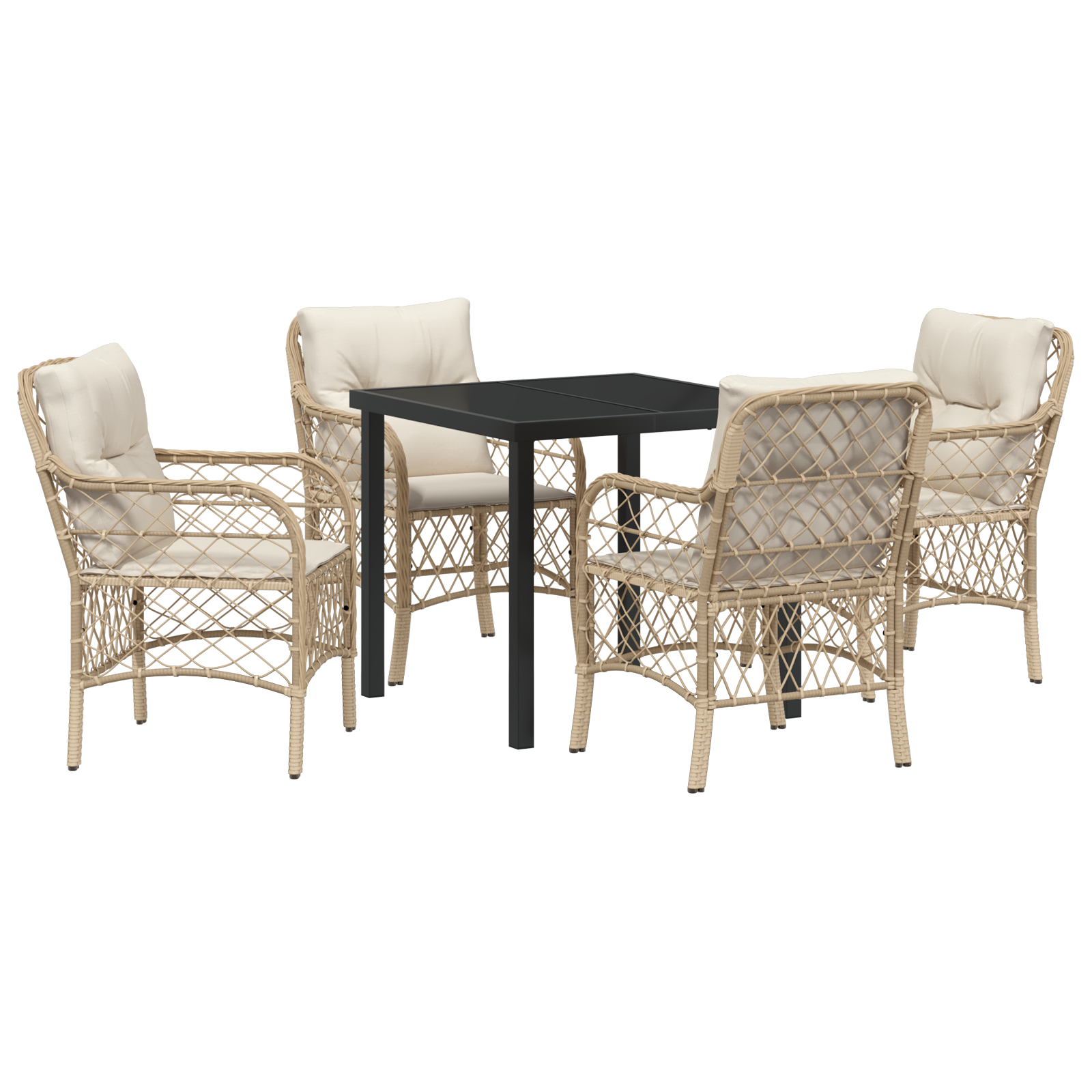 5 Delt Hage Spisebordsett Med Puter Beige Poly Rattan