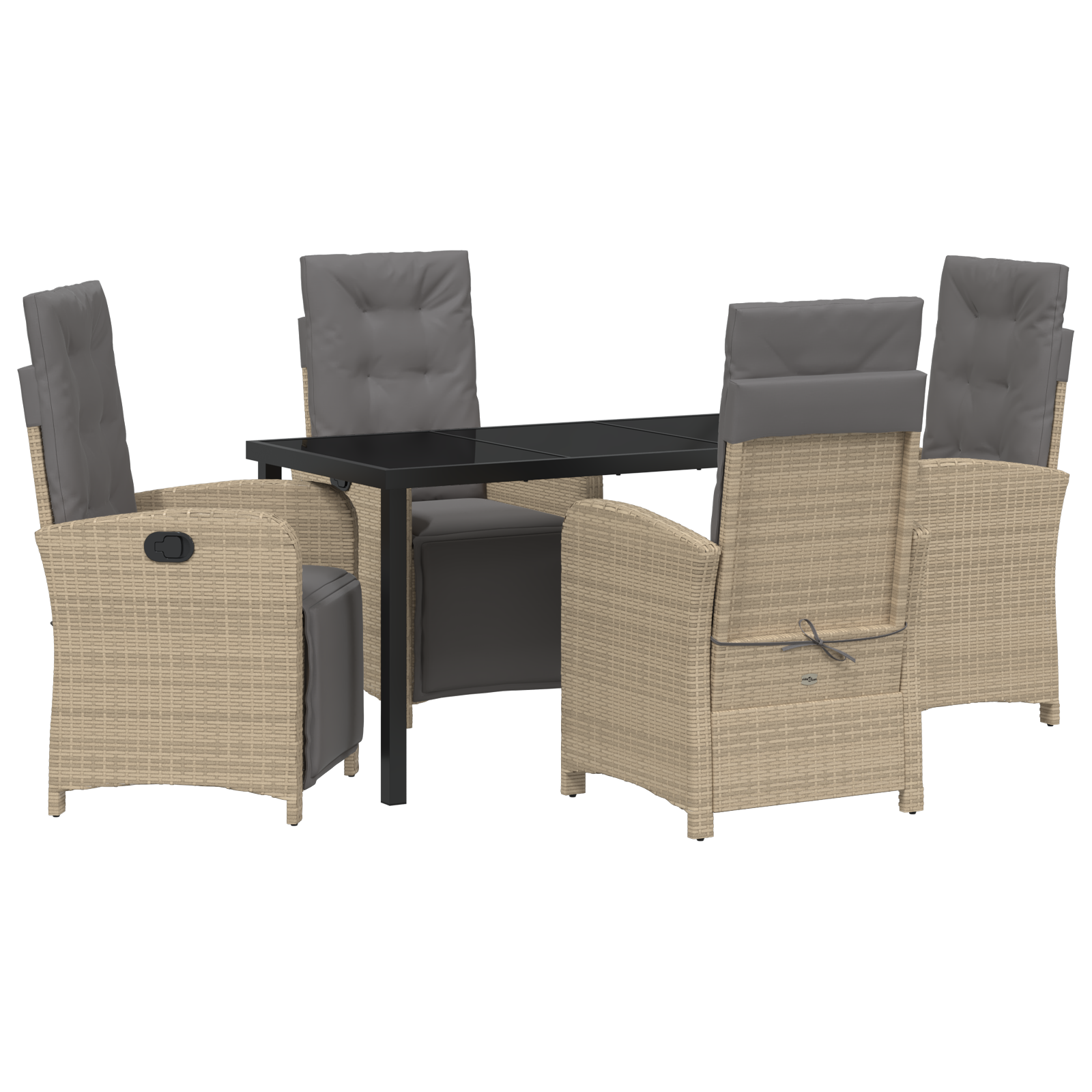 5 Delers Hagemøbelsett Med Puter Beige Poly Rattan
