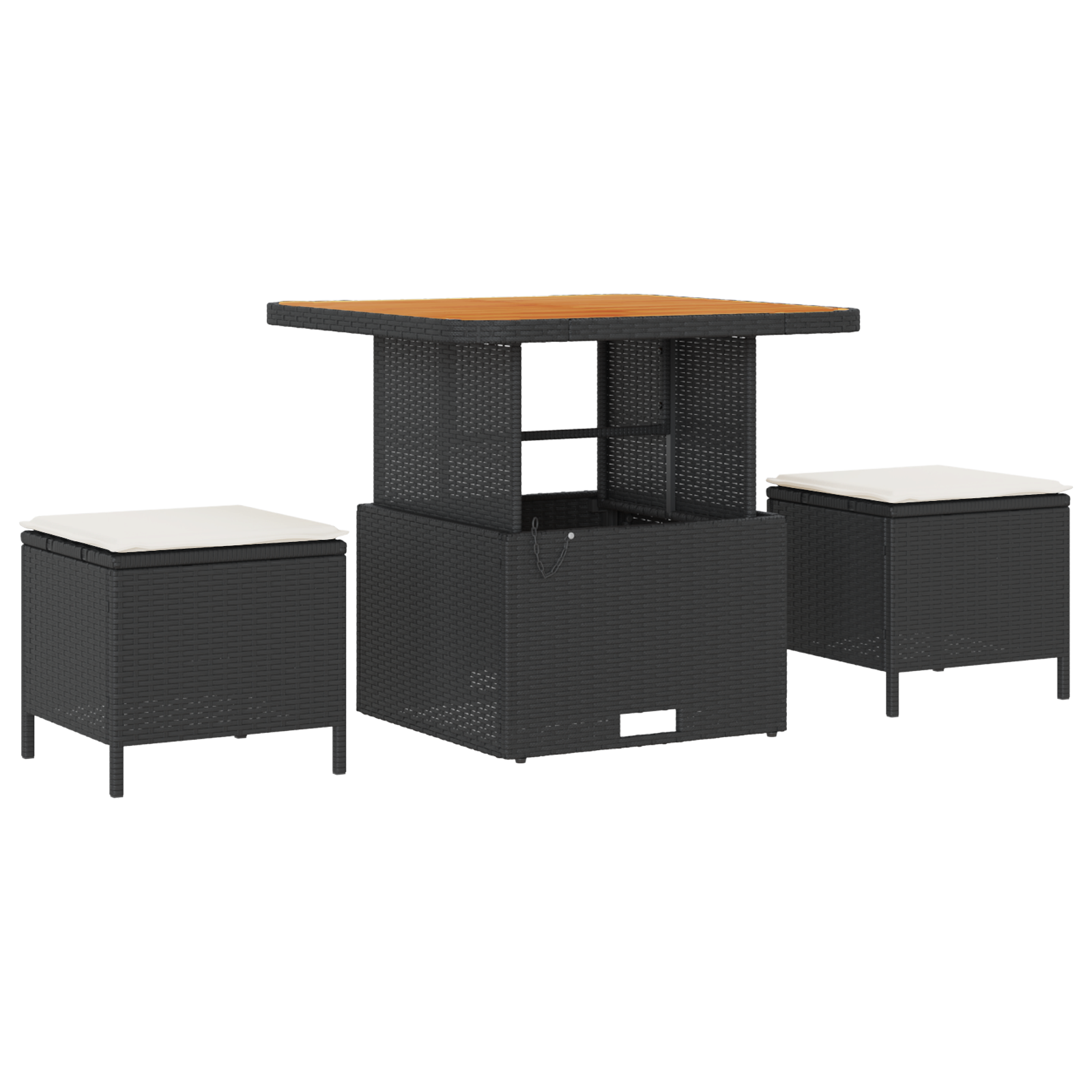 3-Delt Hage Spisebordsett Med Puter Svart Poly Rattan Acacia