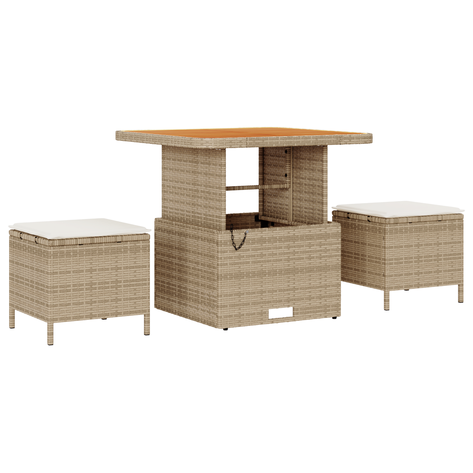 3-Delt Hage Spisegruppe Med Puter Beige Poly Rattan Akasietre