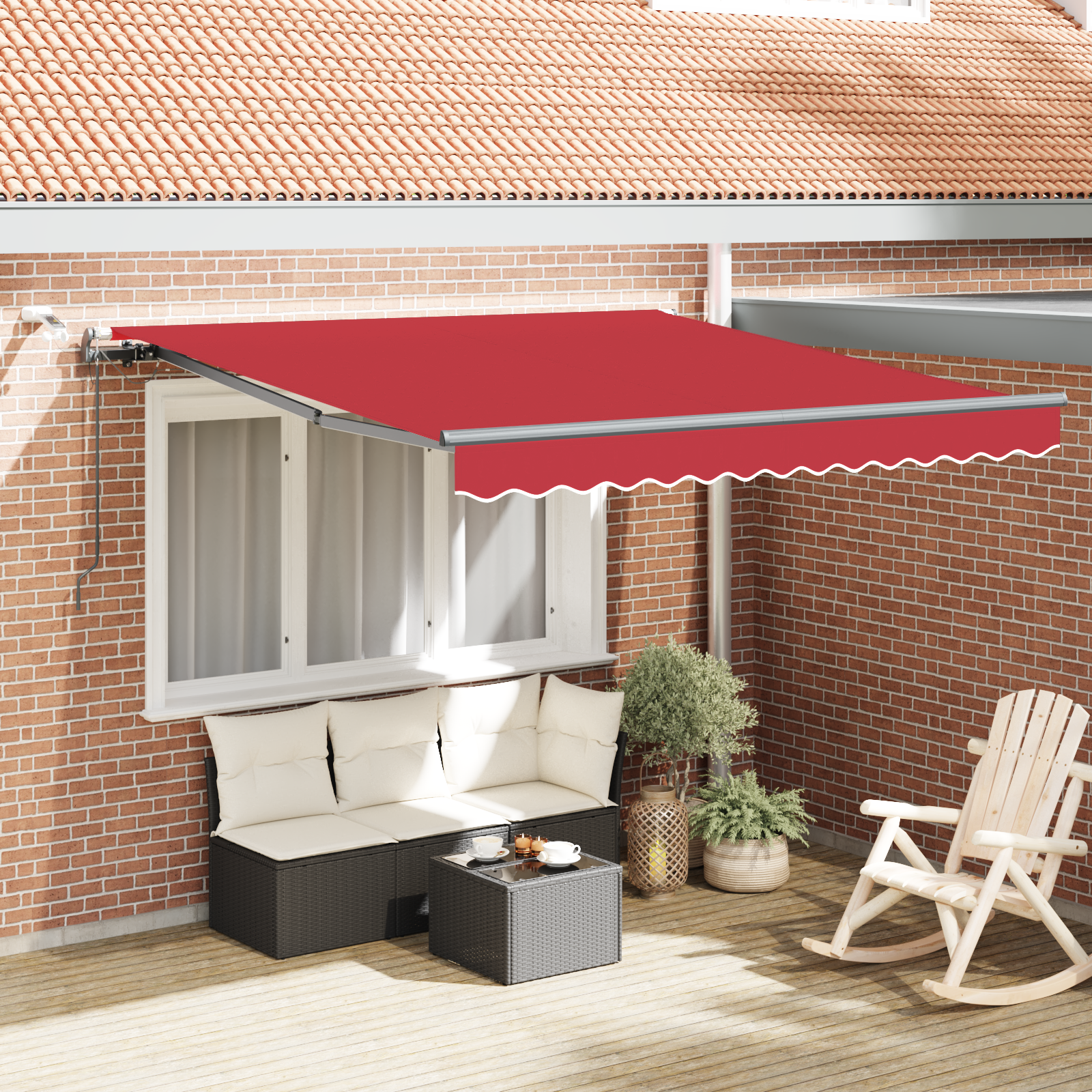 Automatisk Uttrekkbar Markise Med Led Rød 300X250 Cm