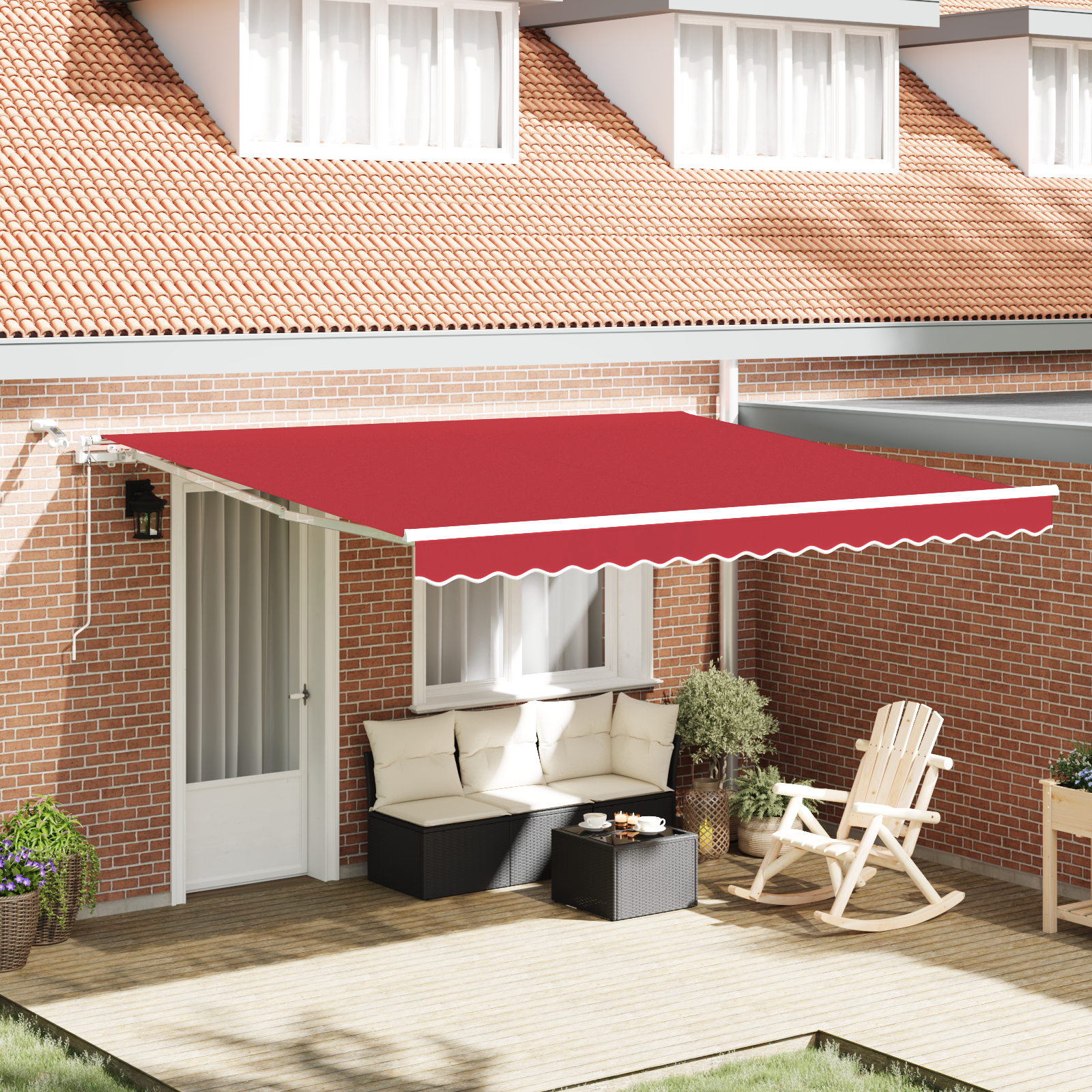 Automatisk Uttrekkbar Markise Med Led Rød 400X350 Cm