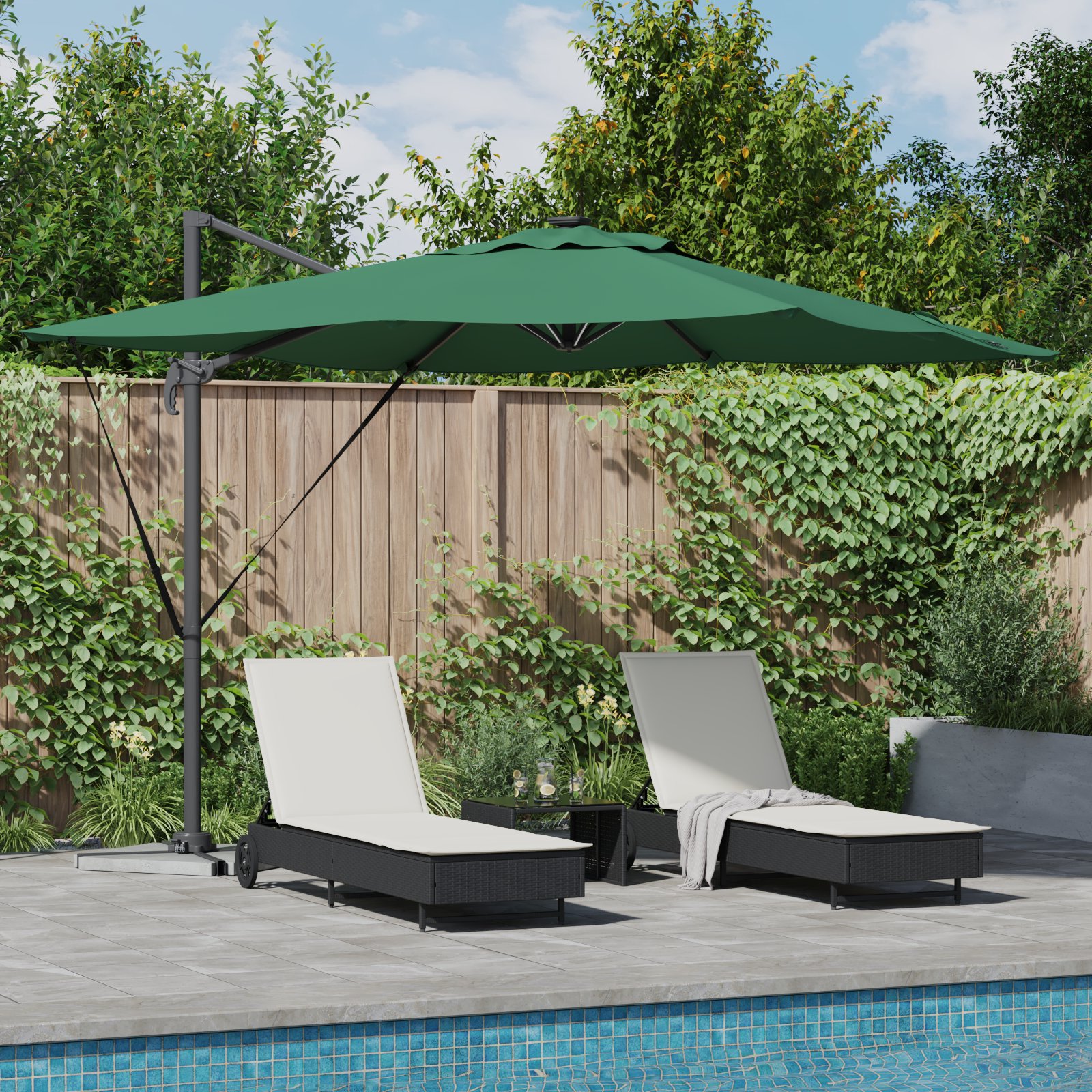 Cantilever Roma Parasoll Med Led-Grønn 286X285X270 Cm Aluminium