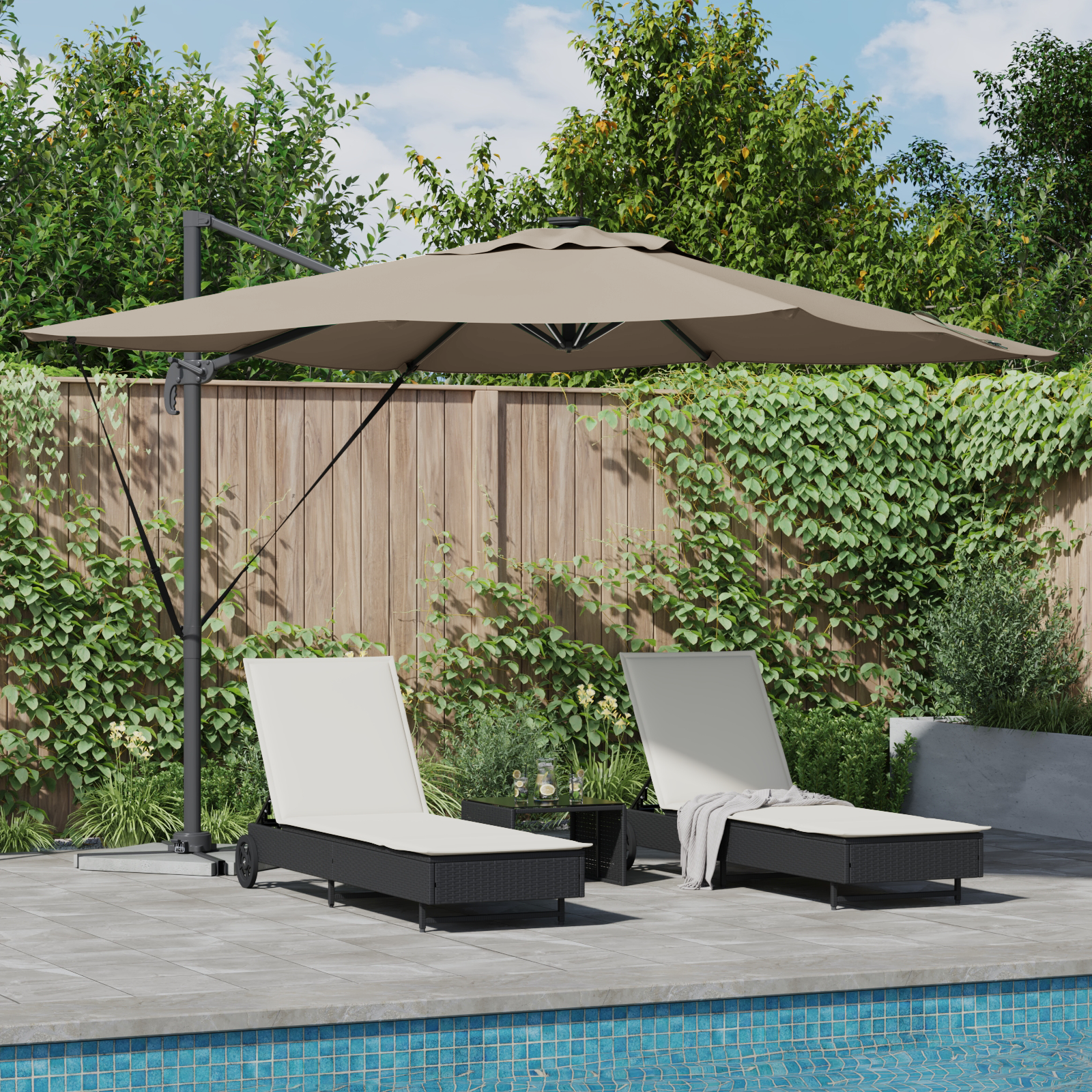 Cantilever Roma Parasoll Med Led-Lamper Taupe 286X285X270 Cm Aluminium