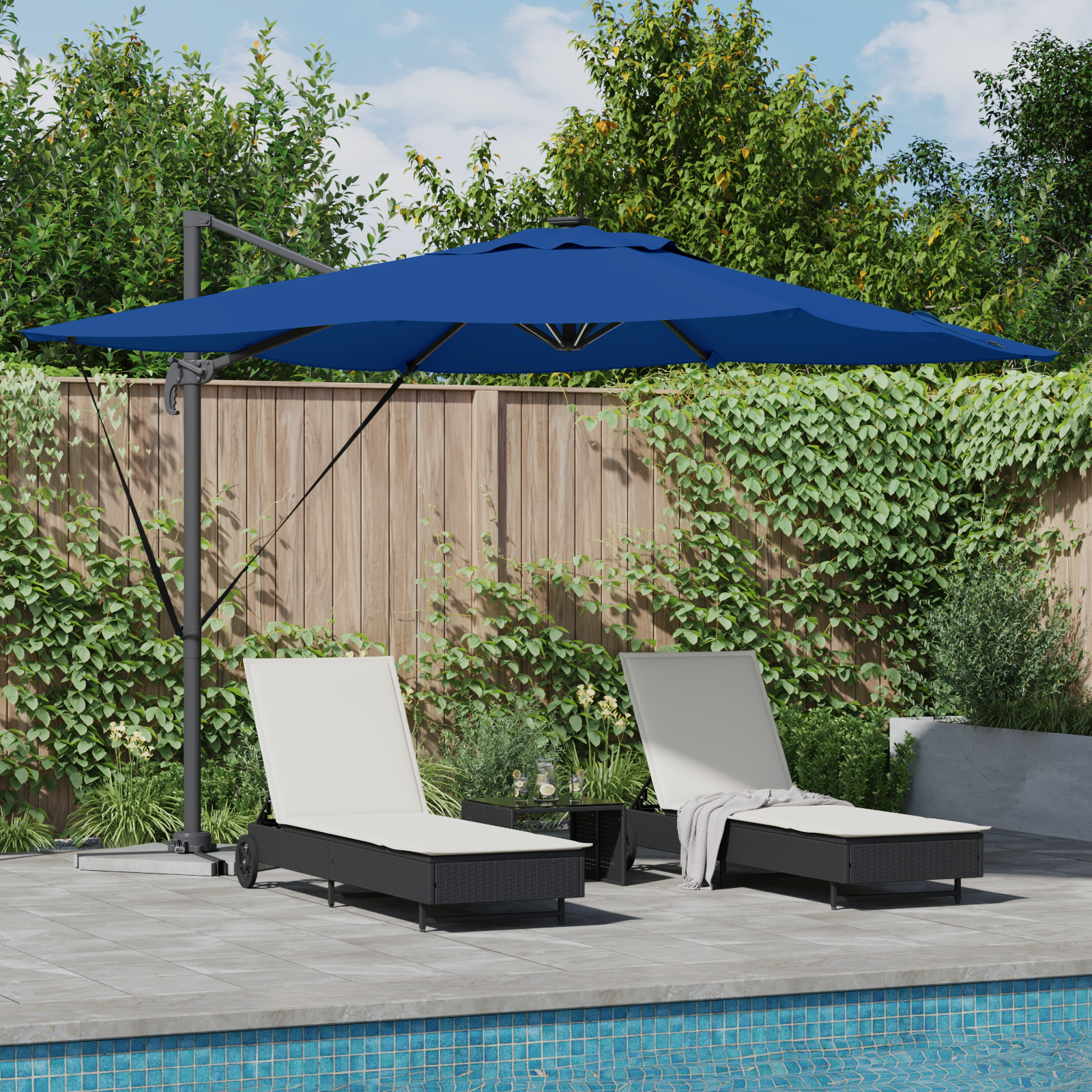 Cantilever Roma Parasol Med Led-Er Azure Blå 286X285X270 Cm Aluminium
