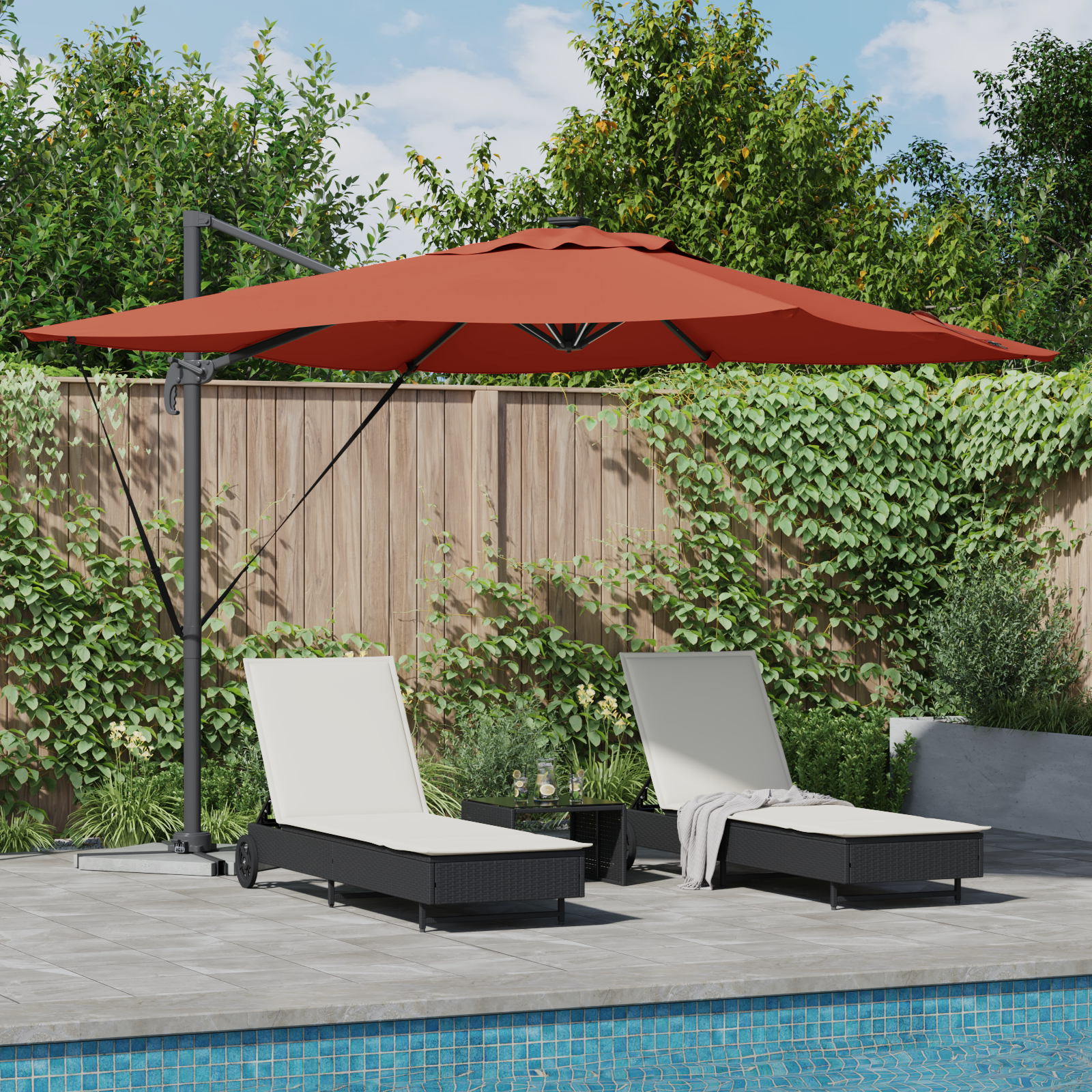 Cantilever Roma Parasol Med Led-Lys Terracotta 286X285X270 Cm Aluminium