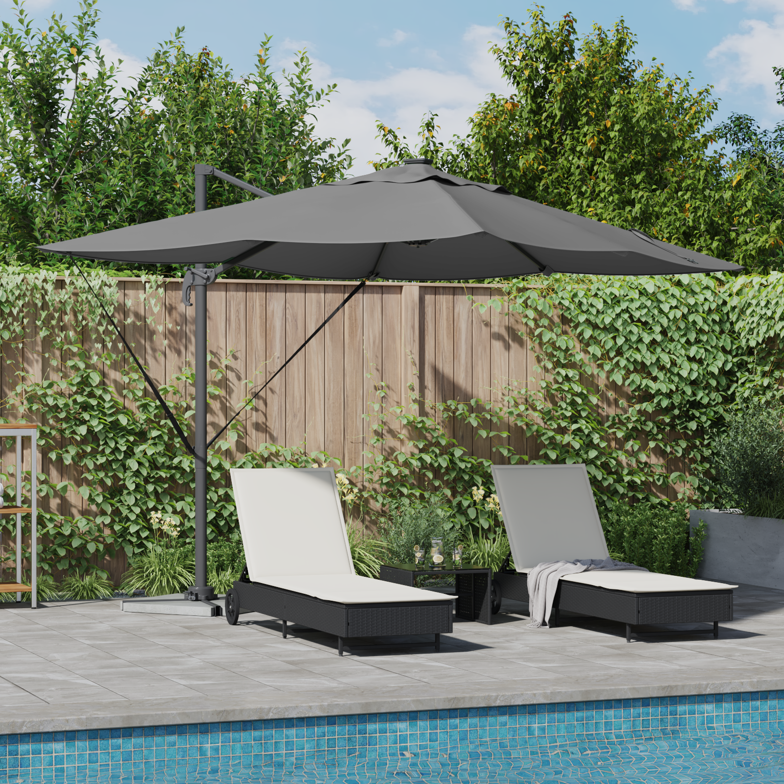 Cantilever Roma Parasoll Med Led-Antrasitt 352X251X265 Cm Aluminium