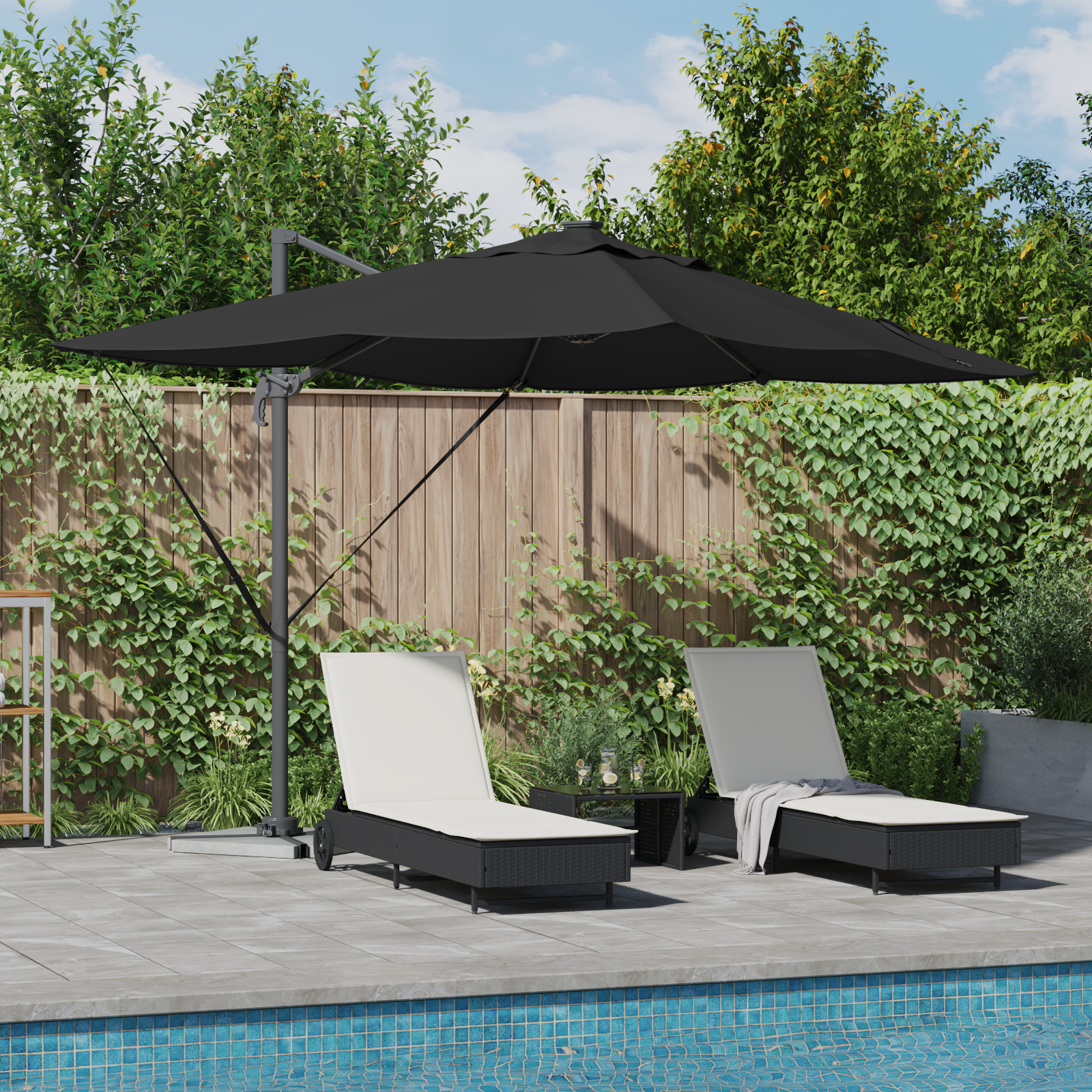 Cantilever Roma-Parasoll Med Led Lys Svart 352X251X265 Cm Aluminium