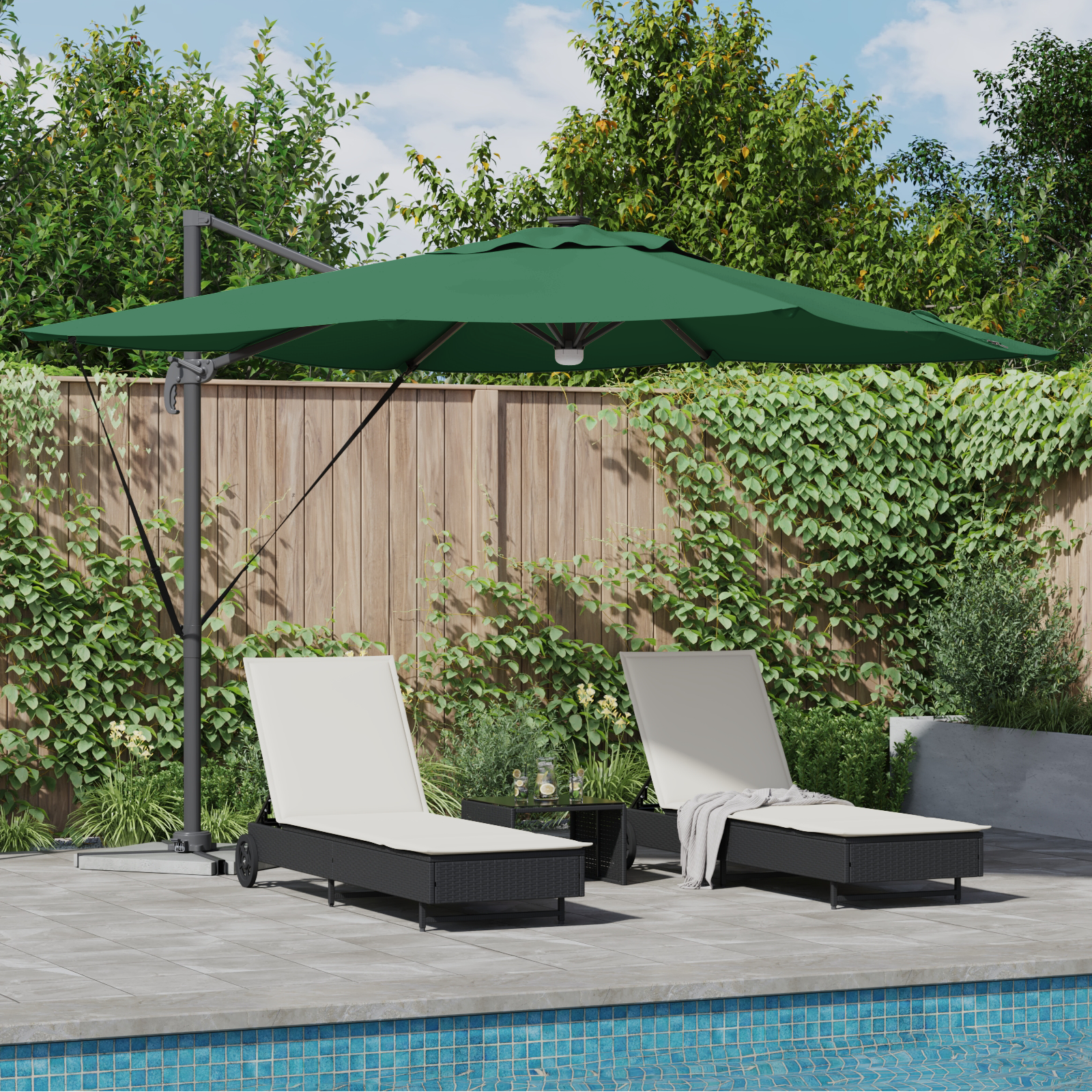 Cantilever Roma Parasol Med Led Grønn 286X285X270 Cm Aluminium
