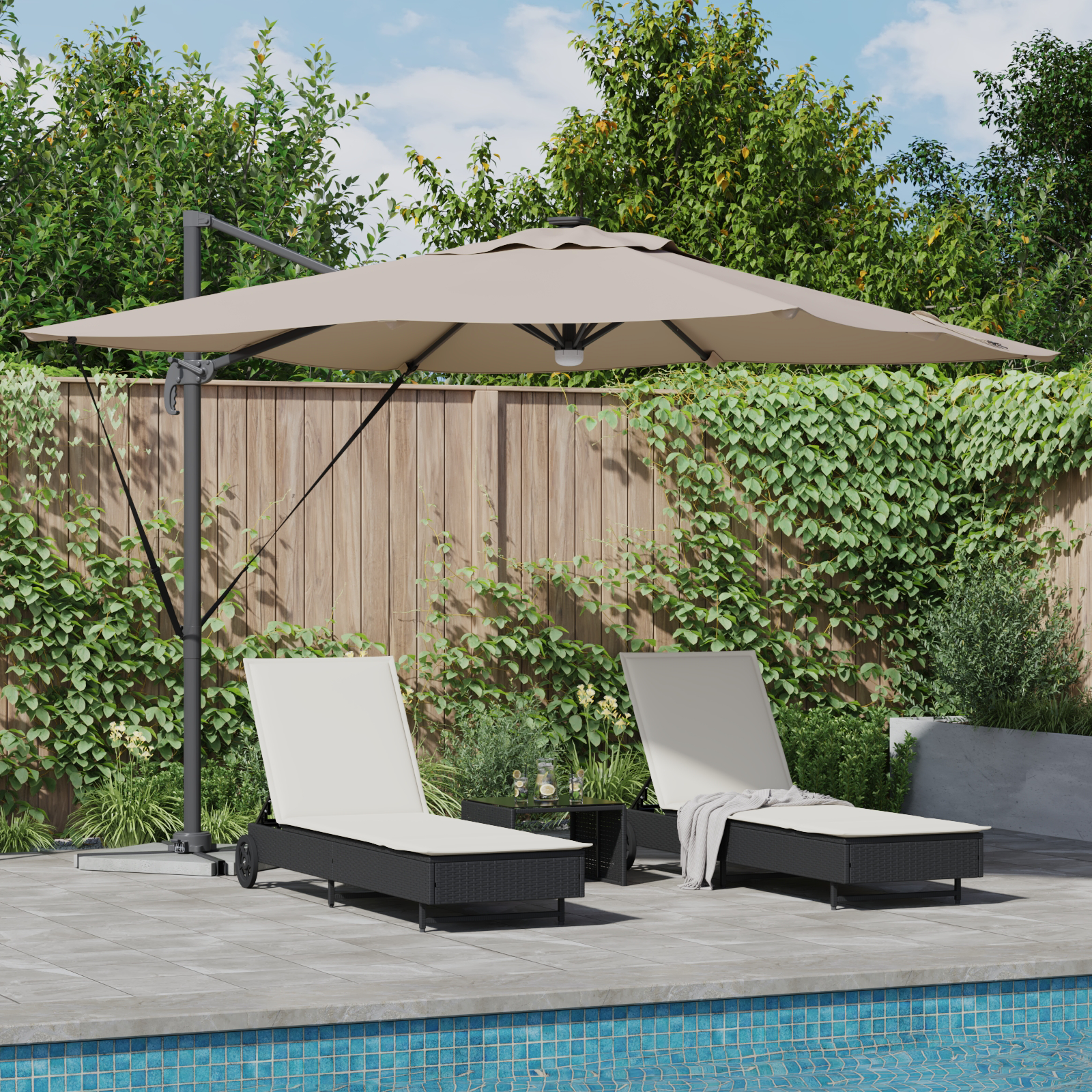 Cantilever Roma Parasol Med Led-Er Taupe 286X285X270 Cm Aluminium
