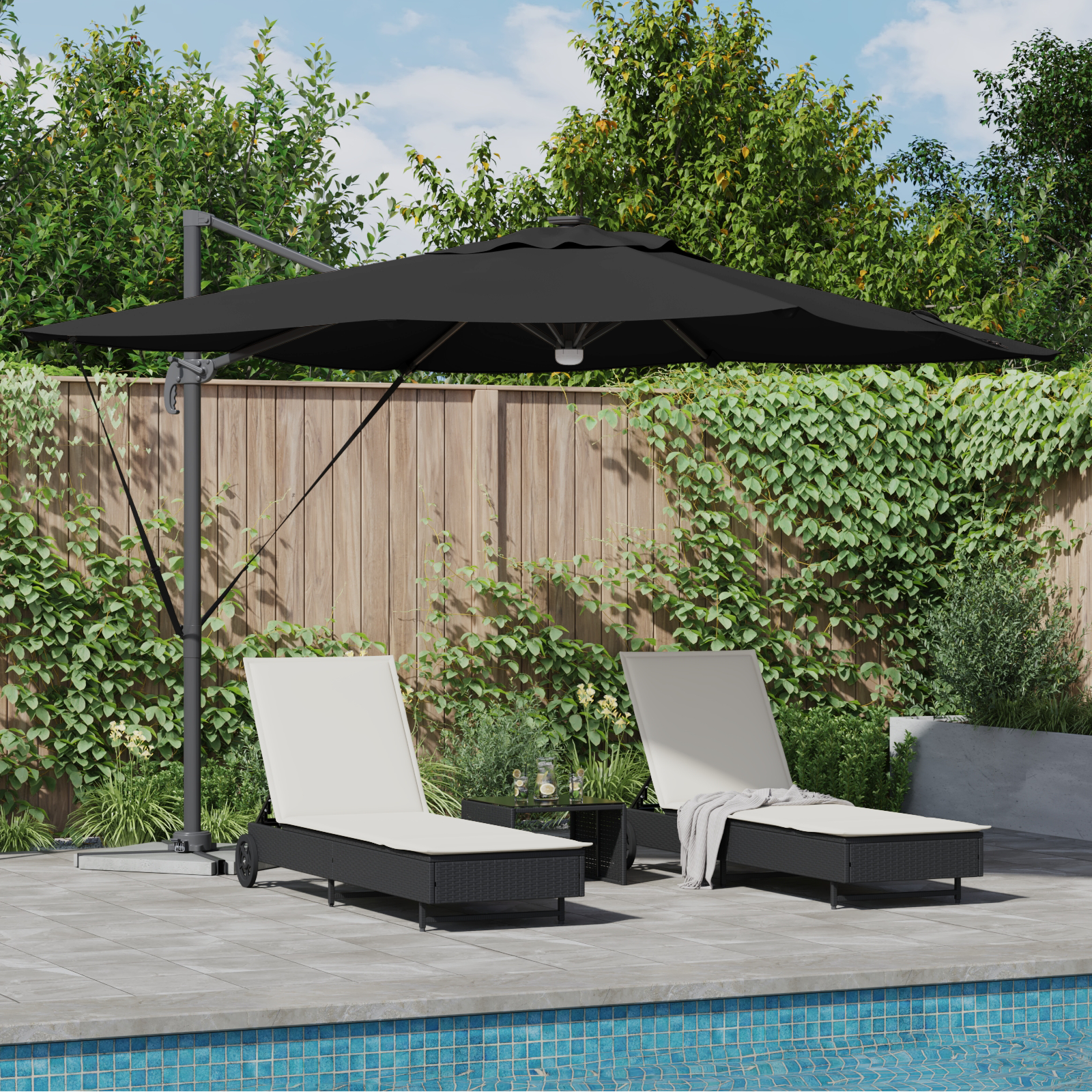 Cantilever Roma Parasol Med Led Lys Svart 286X285X270 Cm Aluminium
