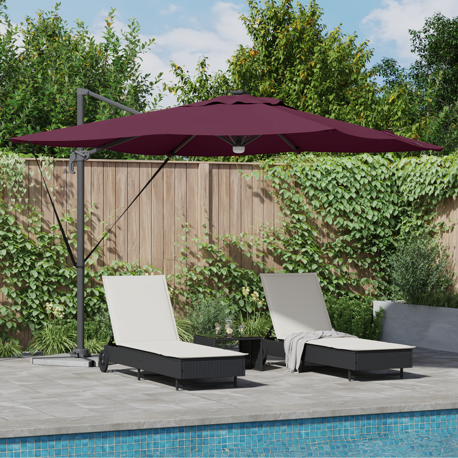Cantilever Roma Parasol Med Led-Lamper Burgunder Rød 286X285X270 Cm Aluminium