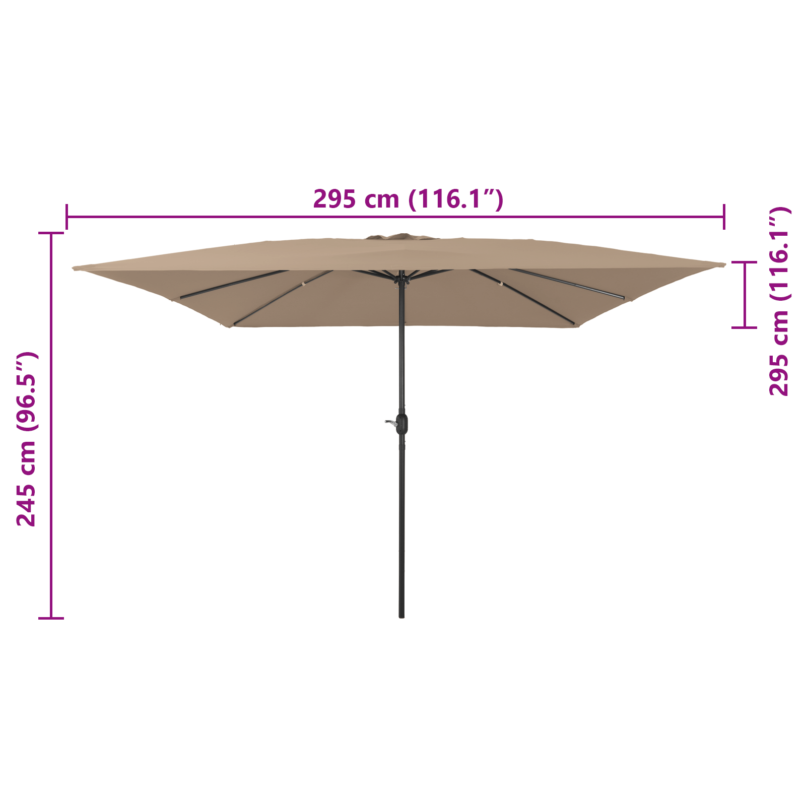 Firkantet Hageparasol 295X245 Cm Taupe