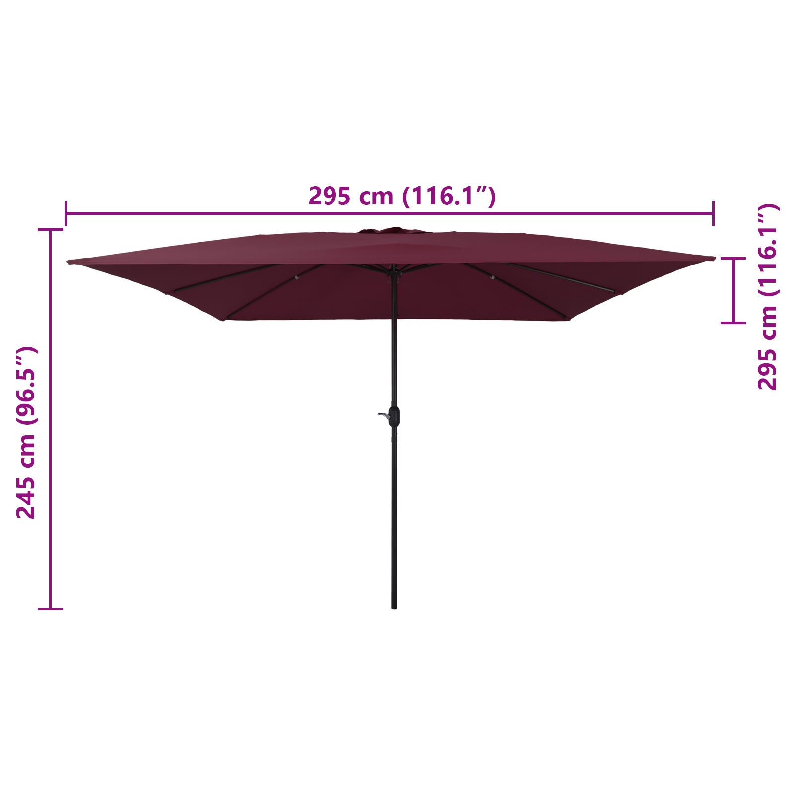 Firkantet Plen Parasol 295X245 Cm Bordeaux Rød