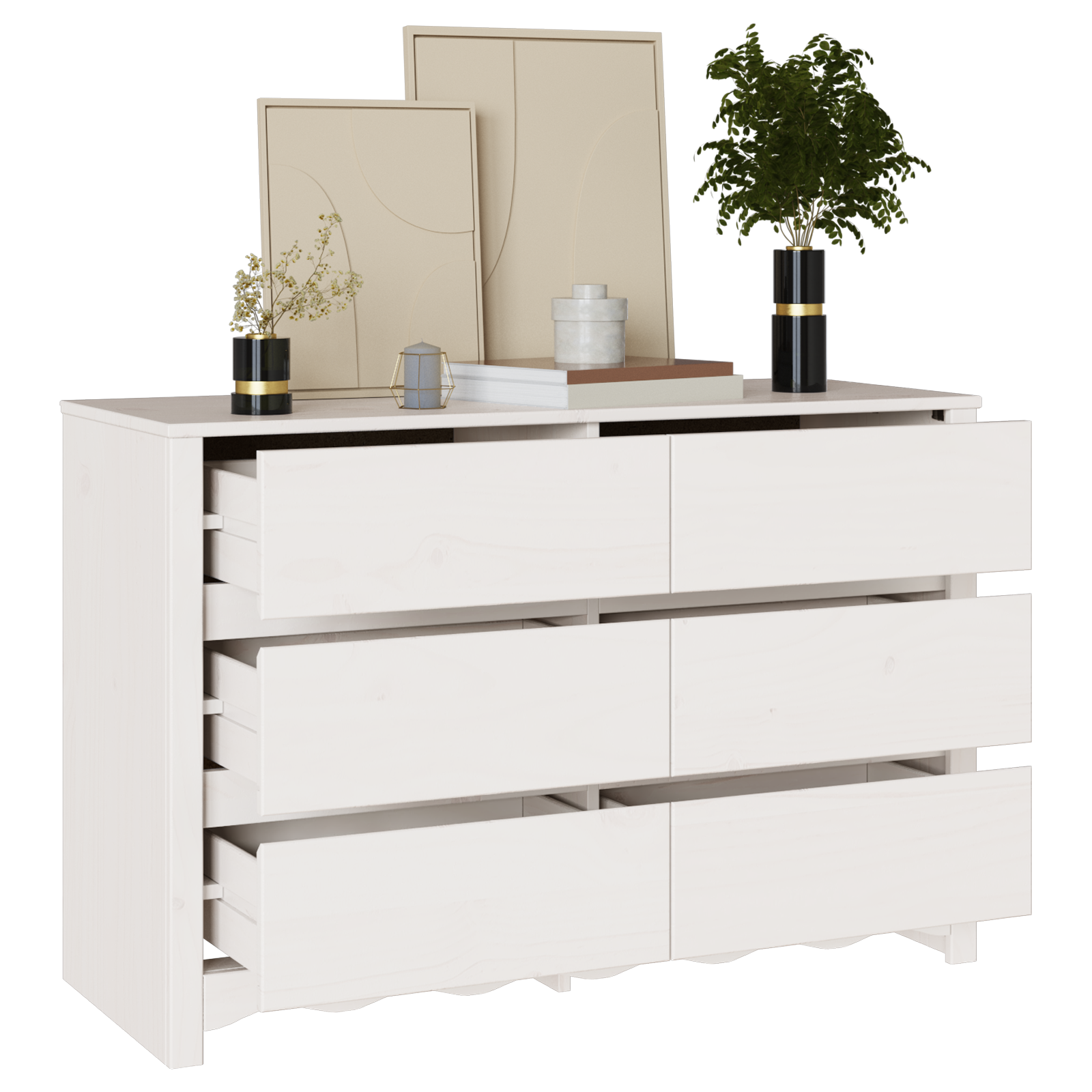 Kommode "Drammen" Hvit 111X43X73,5 Cm Solid Tre Furu