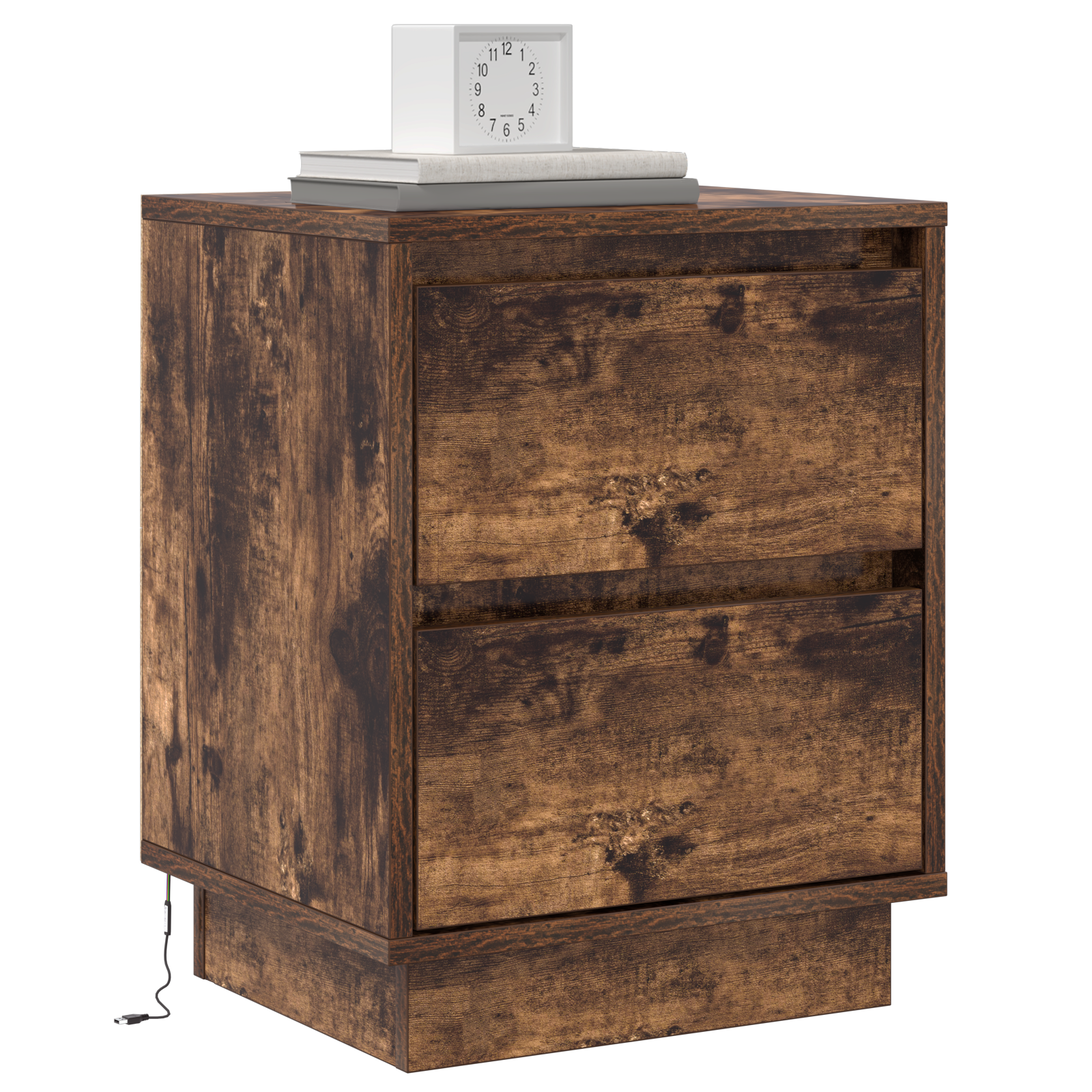 Sengebord Med Led-Lamper 2 Stk Røykfarget Eik 39X34.5X50 Cm