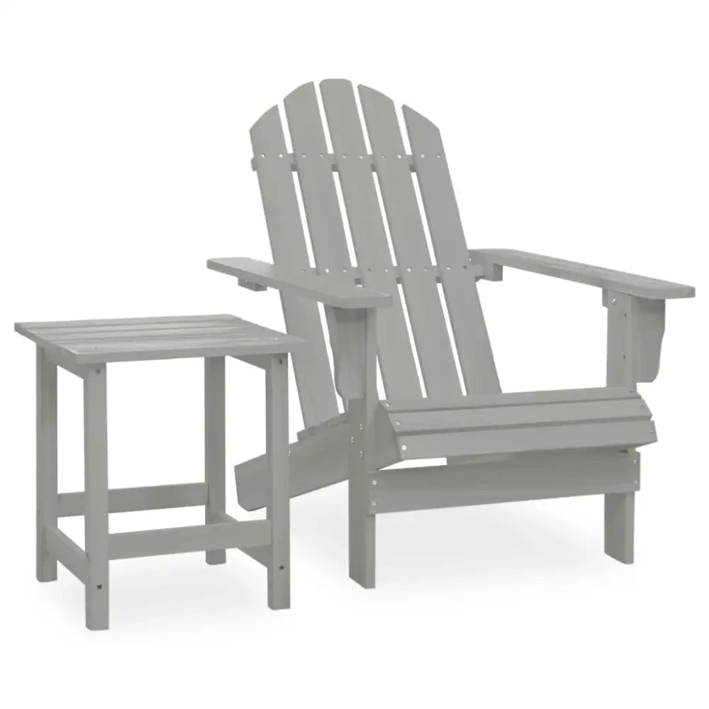 Gray Adirondack hagestol med bord i heltre gran for uteplassen