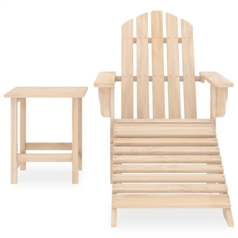 Adirondack stol med ottoman og heltre gran bord for uteplassrelax