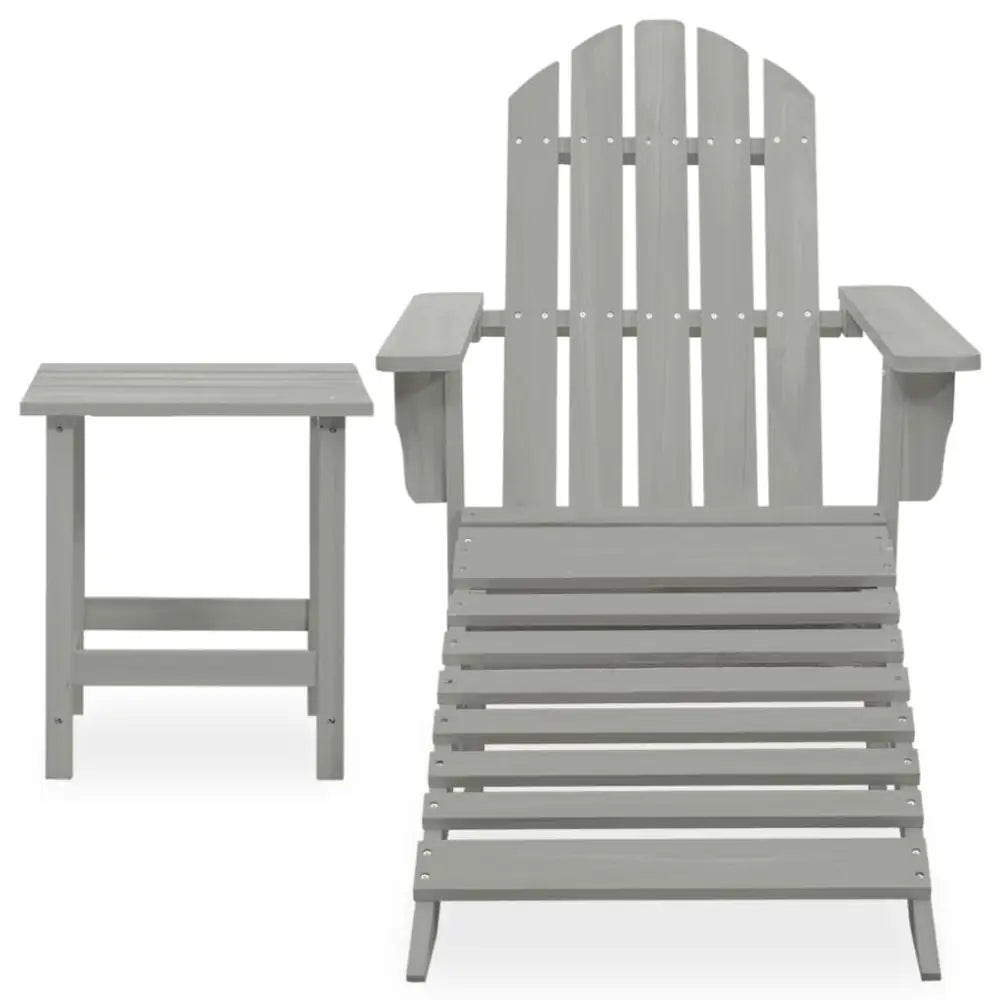 Gray heltre gran Adirondack stol med ottoman og bord, perfekt utendørs</assistant