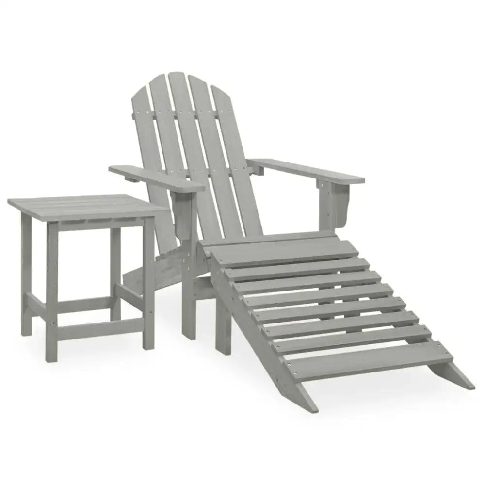 Gray Adirondack stol med ottoman og bord i heltre gran for uteplassen