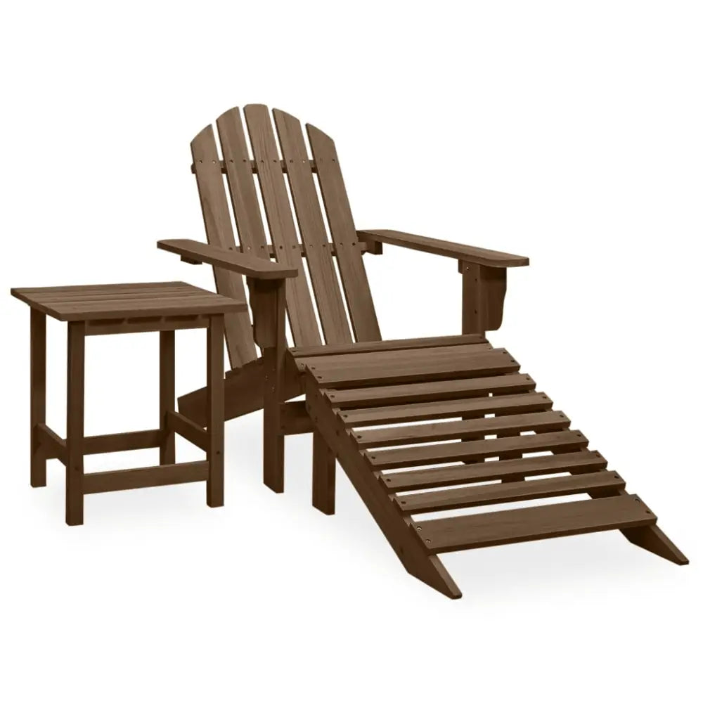 Brunt heltre gran Adirondack stol med ottoman og bord til hagen