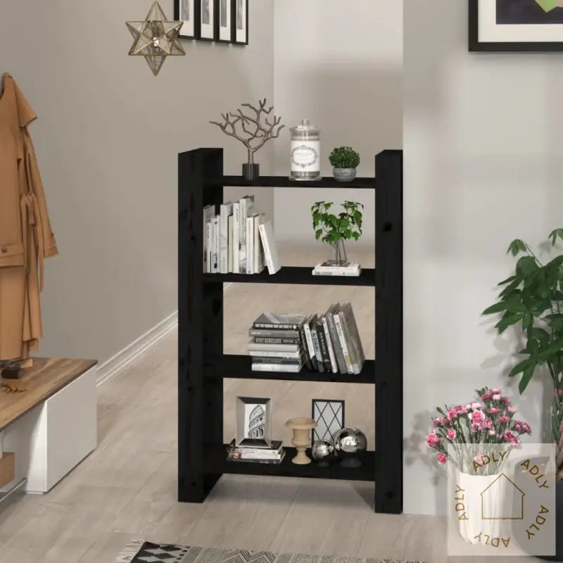 Bokhylle/Romdeler Svart 80X35X125 Cm Heltre Furu