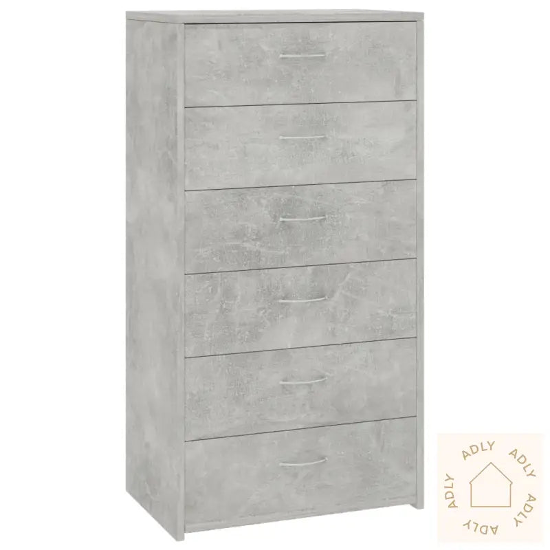 Skjenk Med 6 Skuffer Betonggrå 50X34X96 Cm Konstruert Tre