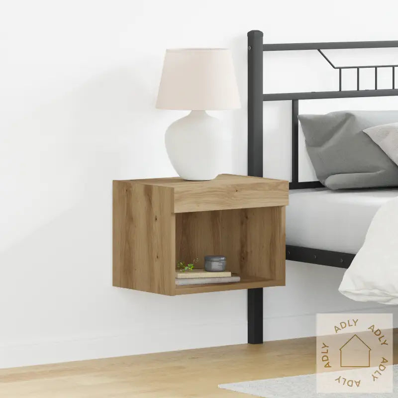 Veggskap Med Led-Lamper, Artisan Eik 40X30X30 Cm