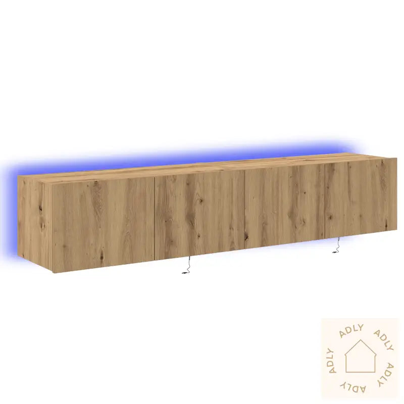 Tv Veggskap Med Led Lys 2 Stk Håndlaget Eik 80X35X31 Cm