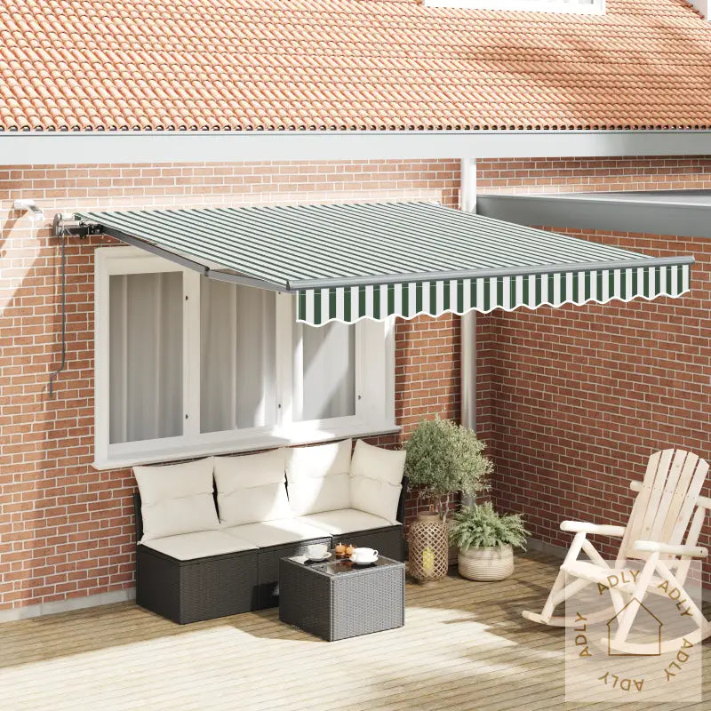 Automatisk Uttrekkbar Markise Med Led Grønn Og Hvit 300X250 Cm