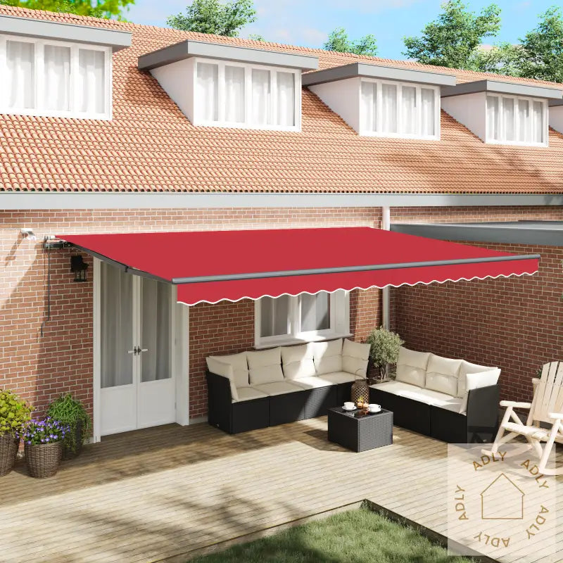 Automatisk Uttrekkbar Markise Med Led Rød 500X350 Cm