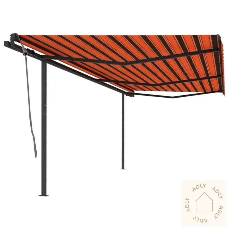Automatisk Uttrekkbar Markise Med Stolper 6X3,5 M Oransje Brun