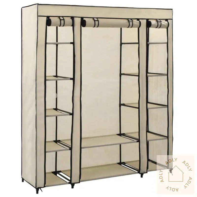 Garderobeskap Med Rom Og Stenger Krem 150X45X176 Cm Stoff