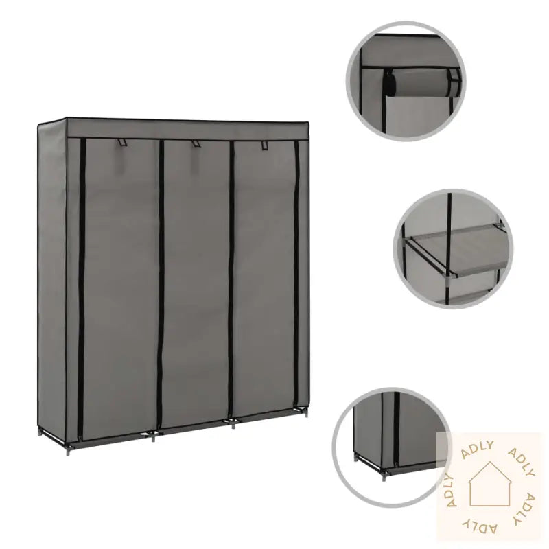 Garderobe Med Skap Og Stenger Grå 150X45X175 Cm Stoff
