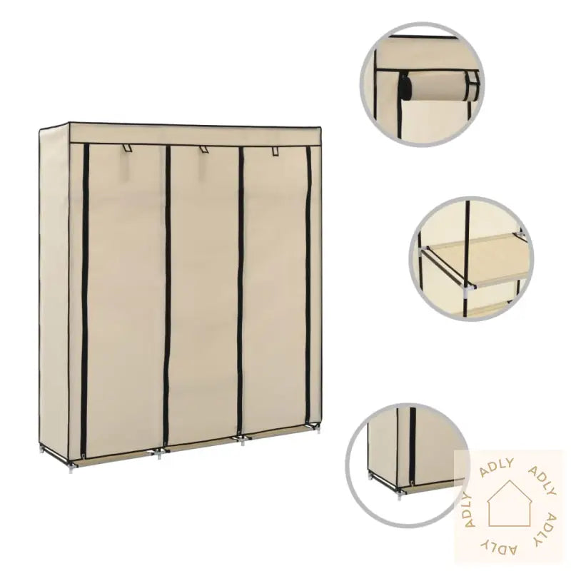 Garderobe Med Skap Og Stenger Kremhvit 150X45X175 Cm Stoff